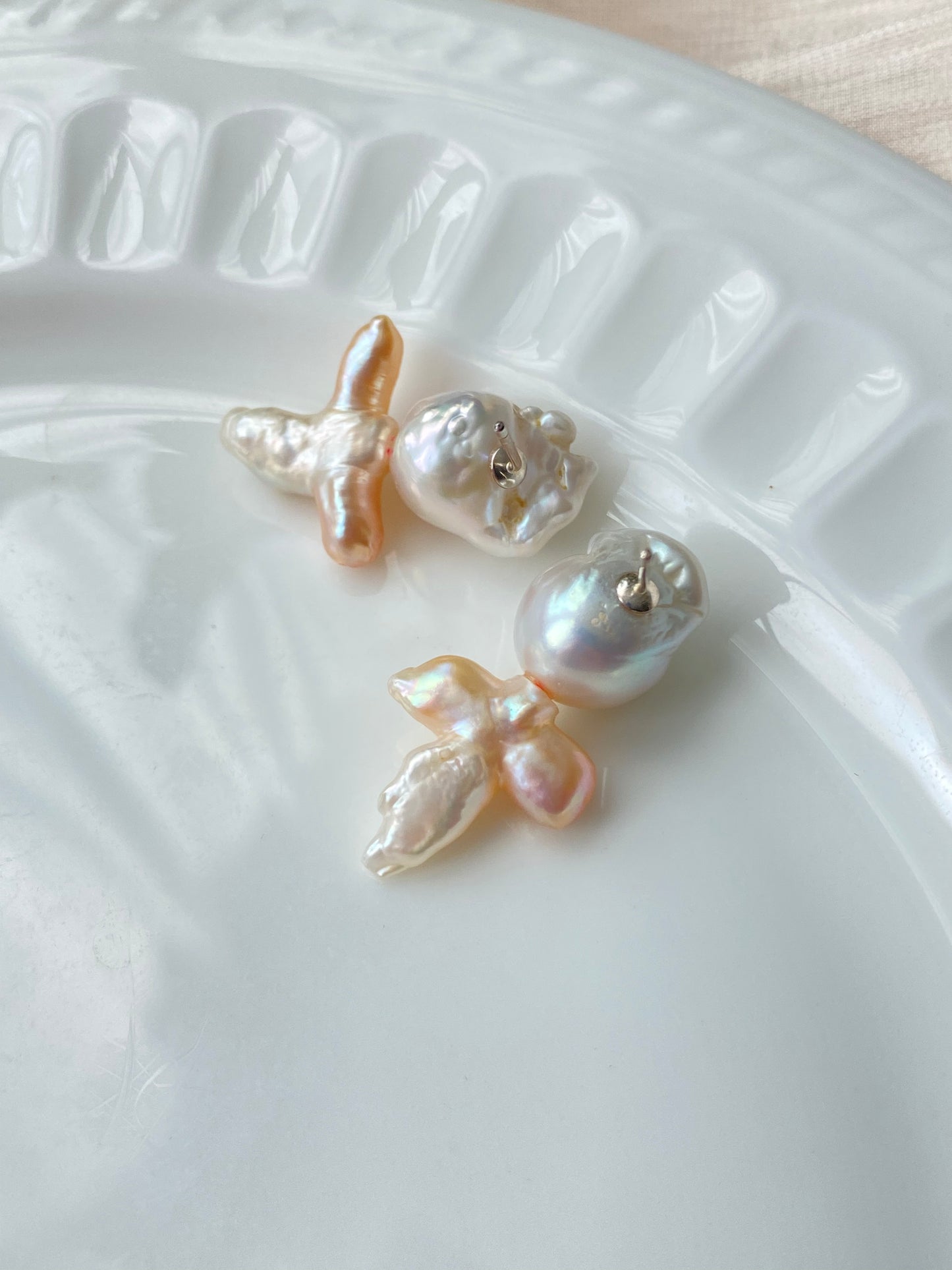 Eternal Ballet Blooms freshwater baroque pearl sterling silver stud earring-gift for her-preserved flowers