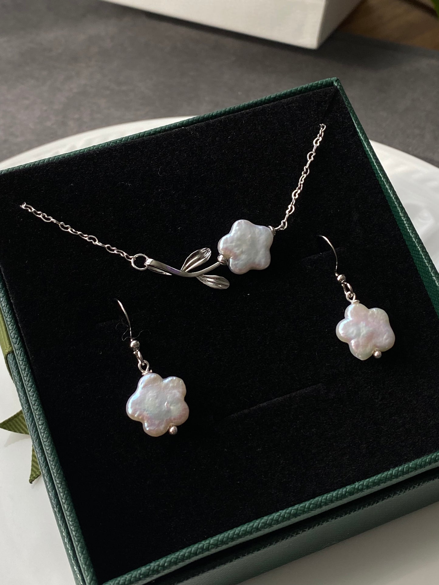 Cherry Blossom Baroque Pearl Set | Romantic Jewelry | Love-Inspired Earrings and Necklace