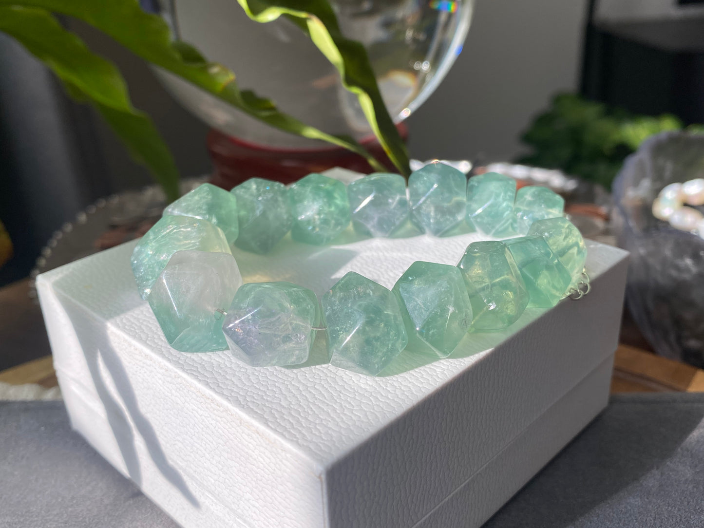 Natural Huge Faceted Fluorite Bracelet - Faceted Raw Stone for Clarity & Protection Healing