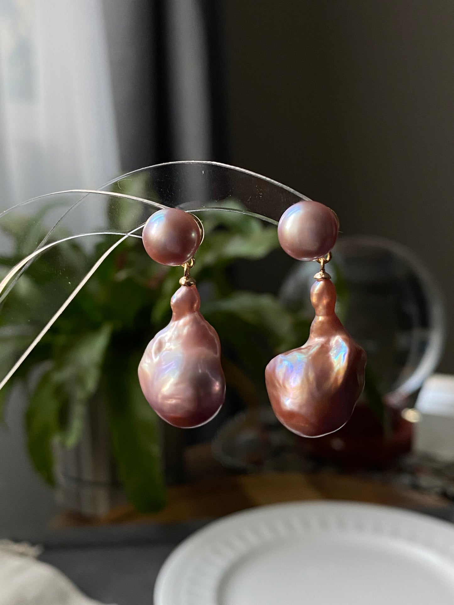 Versatile Purple Baroque Pearl Earrings | Dual-Wear Love Symbol Studs | Fashionable Daily Accessory