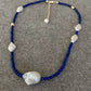 Lapis Lazuli and Diamond-Shaped Baroque Pearl Necklace  | Fireball Baroque Pearl | Handmade Gift | Gift for Mom | Chocker Necklace