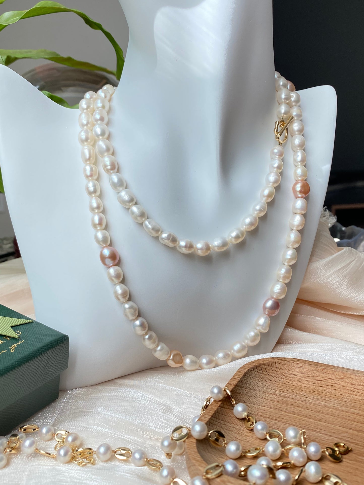 Natural freshwater pearls apricot with candy pearl stone multiple used long pearl necklace,double wrap chocker necklace,gift for her