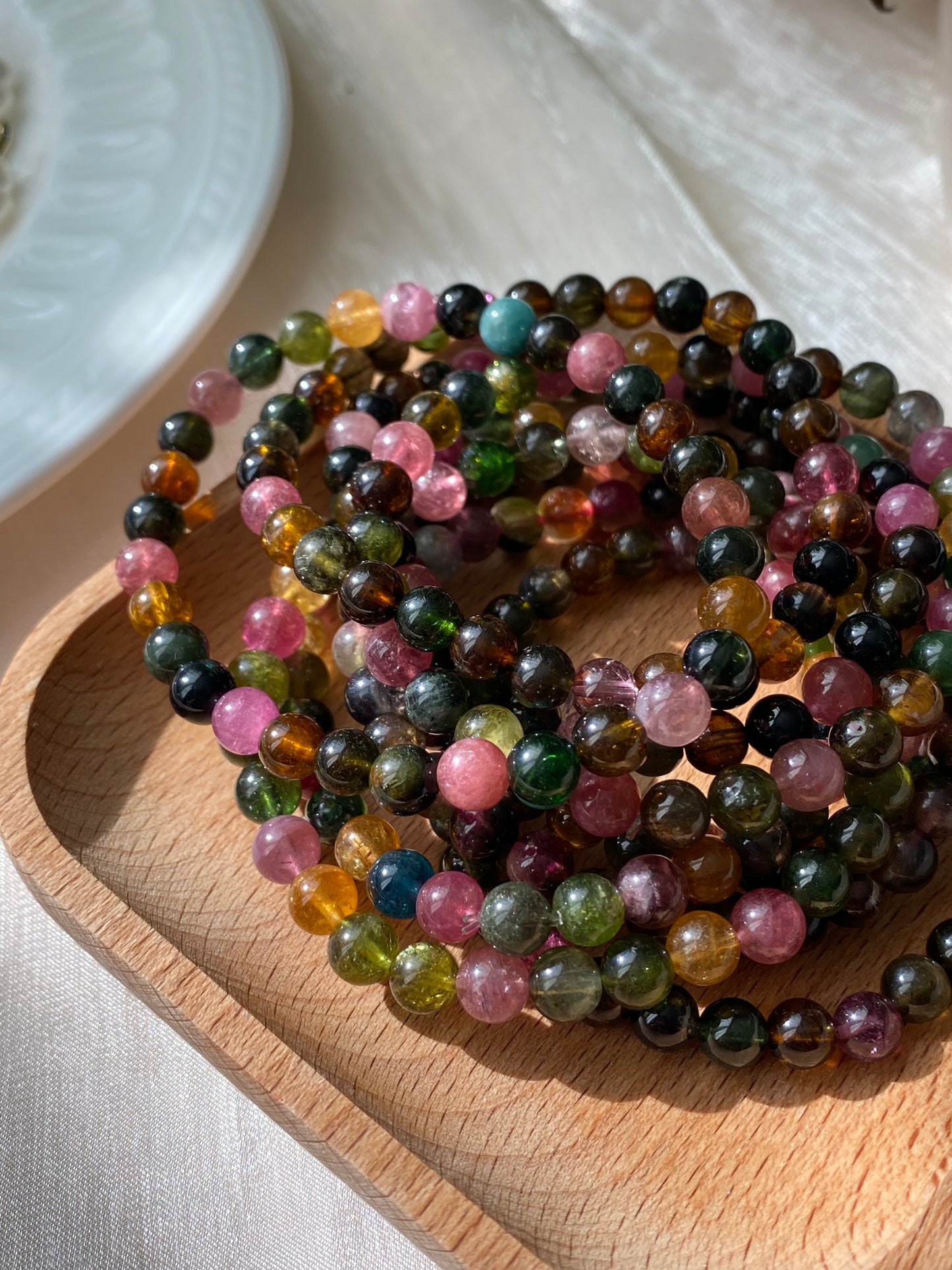 AAAAA Grade Natural Rainbow Candy Tourmaline，watermelon Tourmaline,peace happy bead bracelet 5-6mm,gift for her