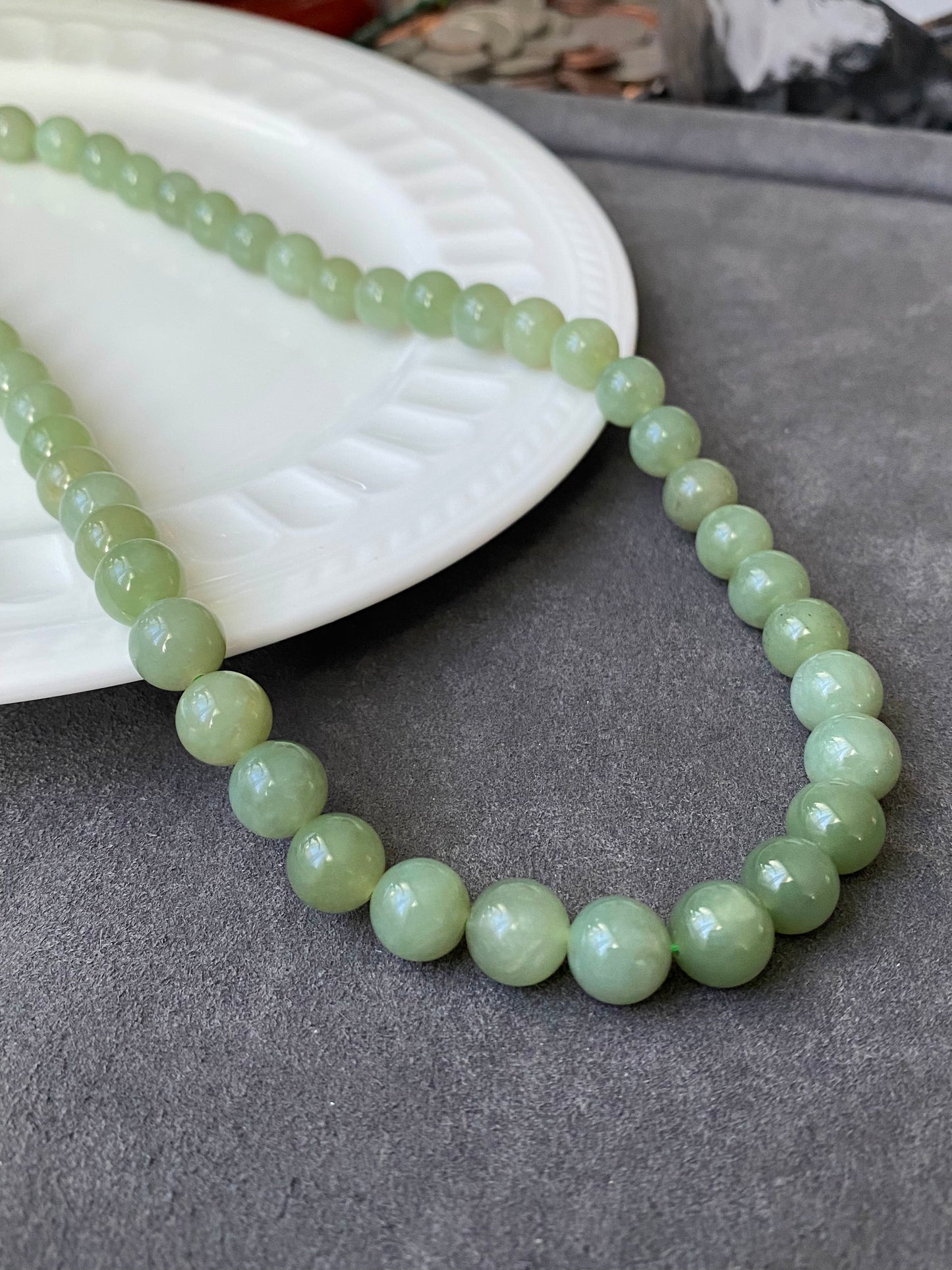 High Grade Natural Lake Green Smooth Round Jade Bead Necklace 9mm | Lucky | birthdays Gift|  anniversaries gift