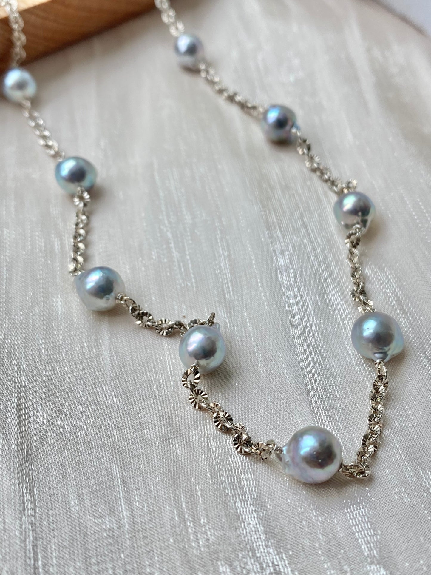 high end Blue Gray Janpanese Akoya with shinning sterling silver chain necklace,gift for her,anniversary gift