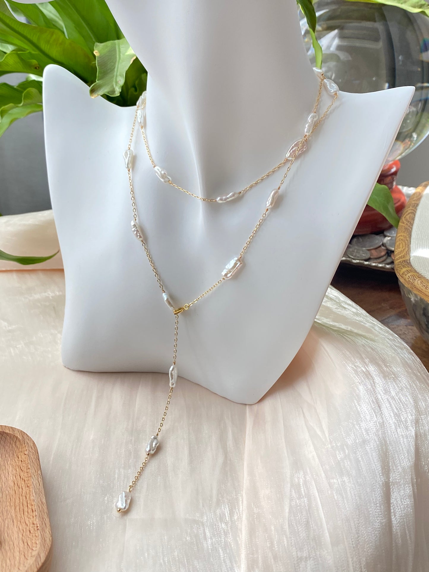 Multiple use Baroque pearl necklace, white/blue pearl necklace, Freshwater pearl necklace, Genuine cultured pearls, Mother of pearl jewelry