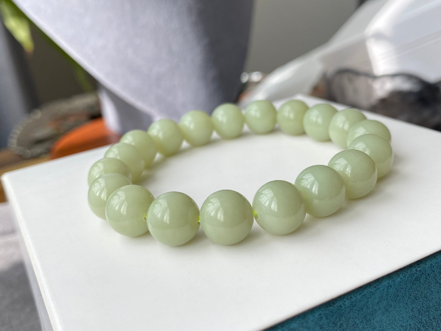 Natural Green & Yellow Jadeite smooth round Jade Bracelet | White Jade Healing Properties | Serene Energy Jewelry