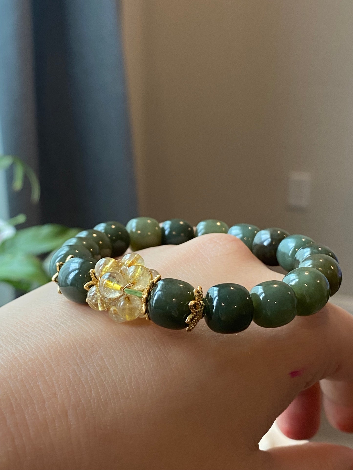 Green Jade and Titanium Rutilated Quartz Healing Bracelet – Balancing Energy Jewelry for Clarity and Wellness