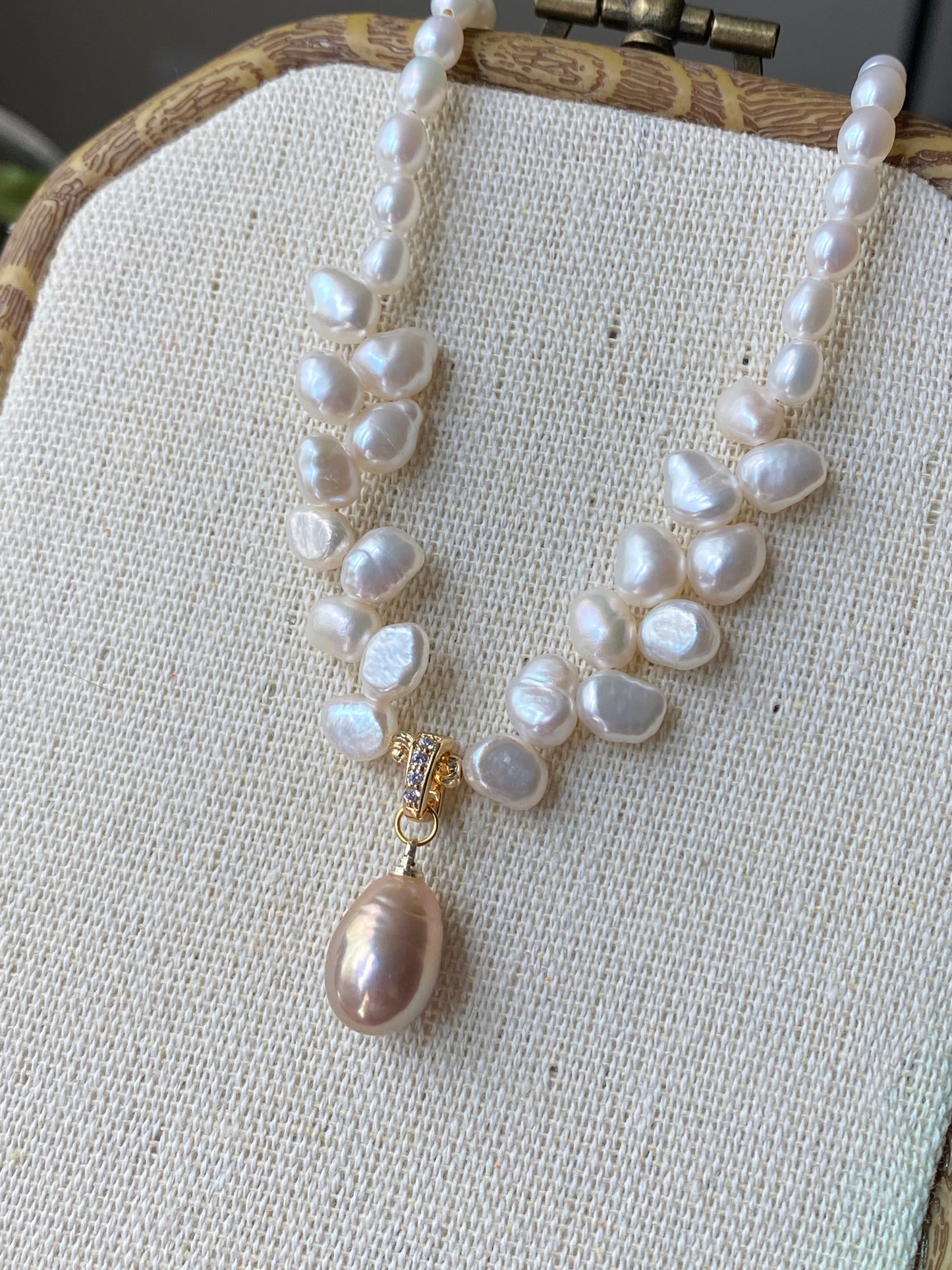 Freshwater pearls ears of wheat elegant removable pendant necklace,anniversary gift,christmas gift