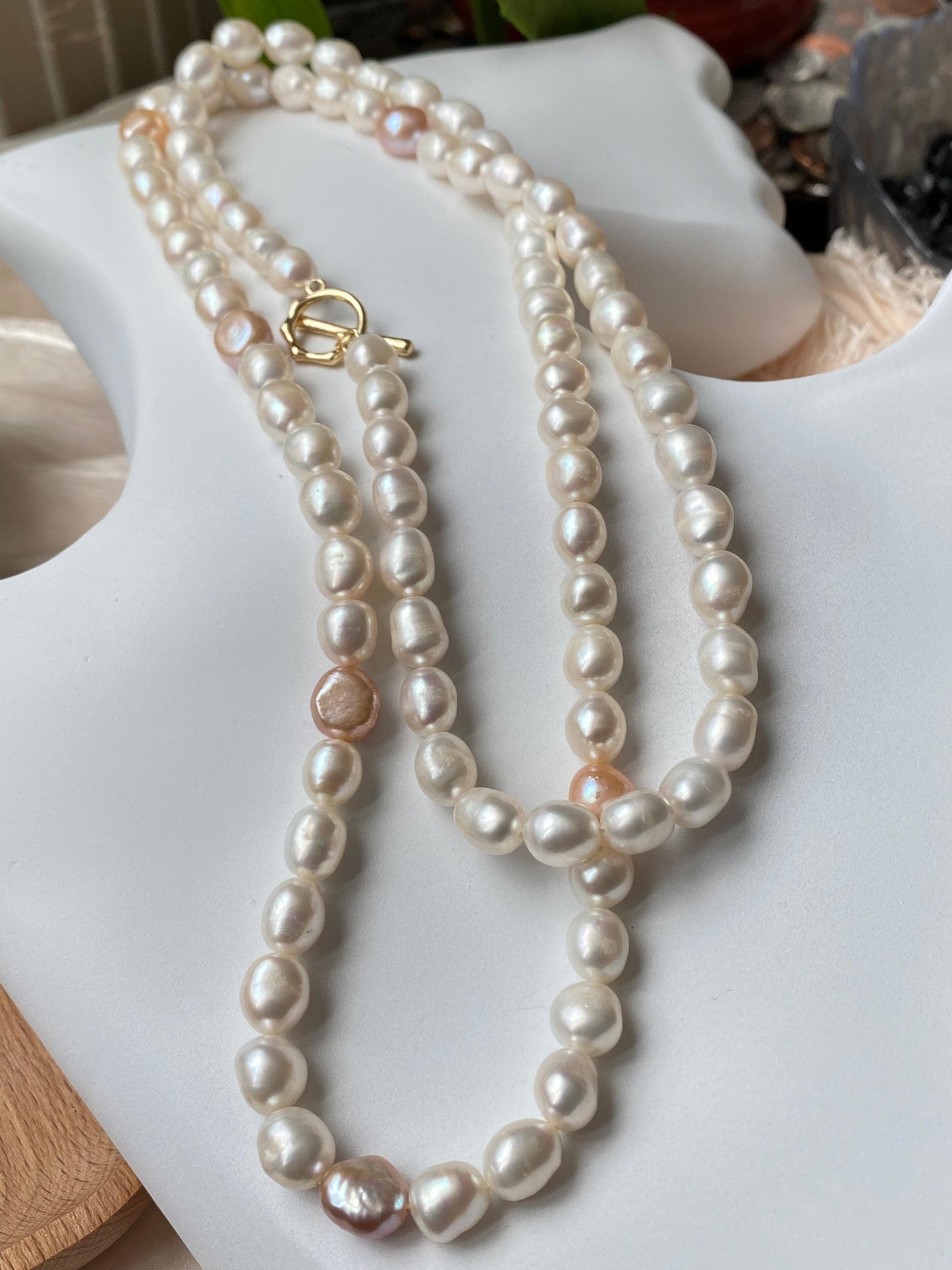 Natural freshwater pearls apricot with candy pearl stone multiple used long pearl necklace,double wrap chocker necklace,gift for her