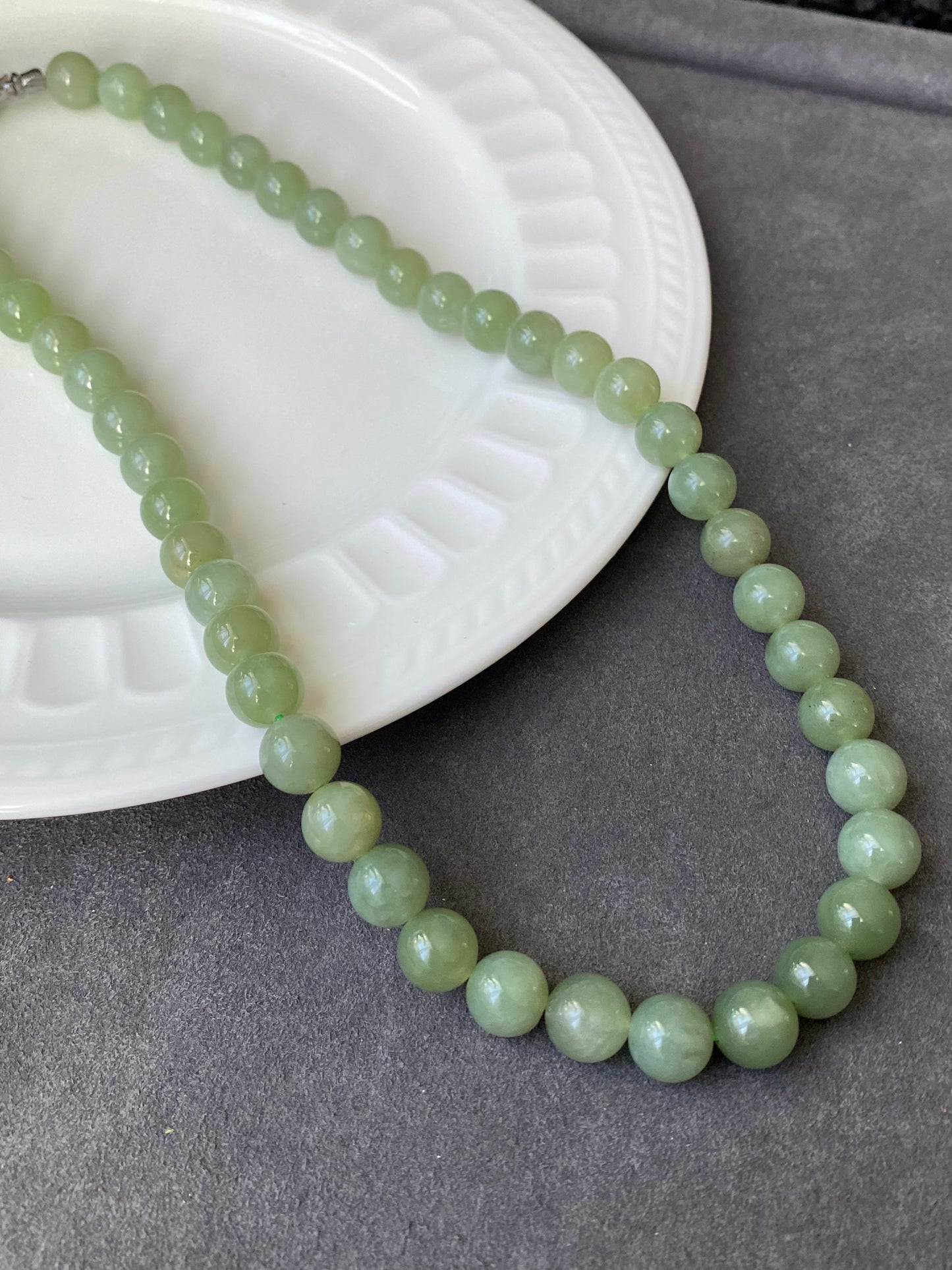 High Grade Natural Lake Green Smooth Round Jade Bead Necklace 9mm | Lucky | birthdays Gift|  anniversaries gift