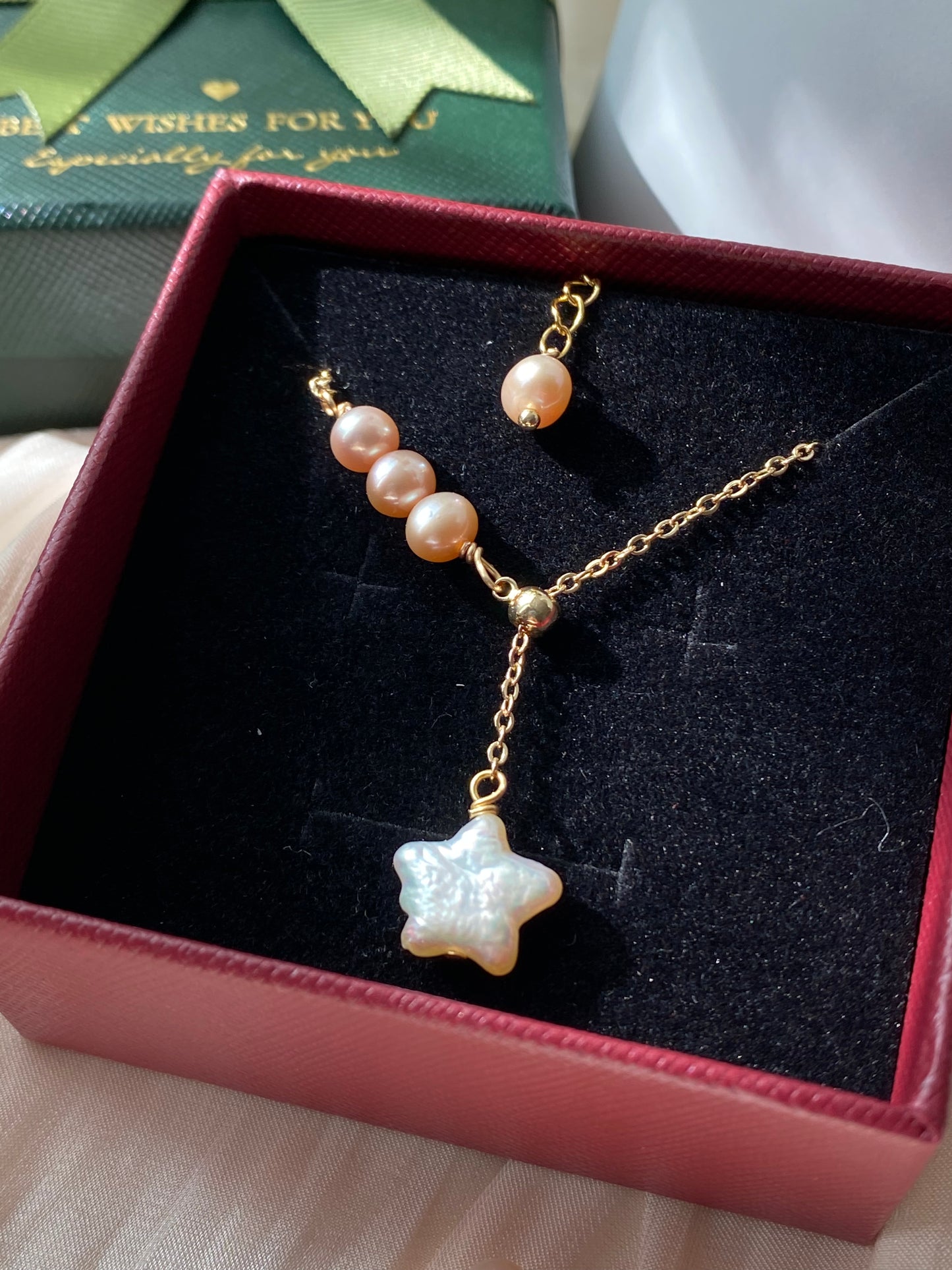 Natural freshwater baroque pearl star slice length necklace,christmas gift,gift for her