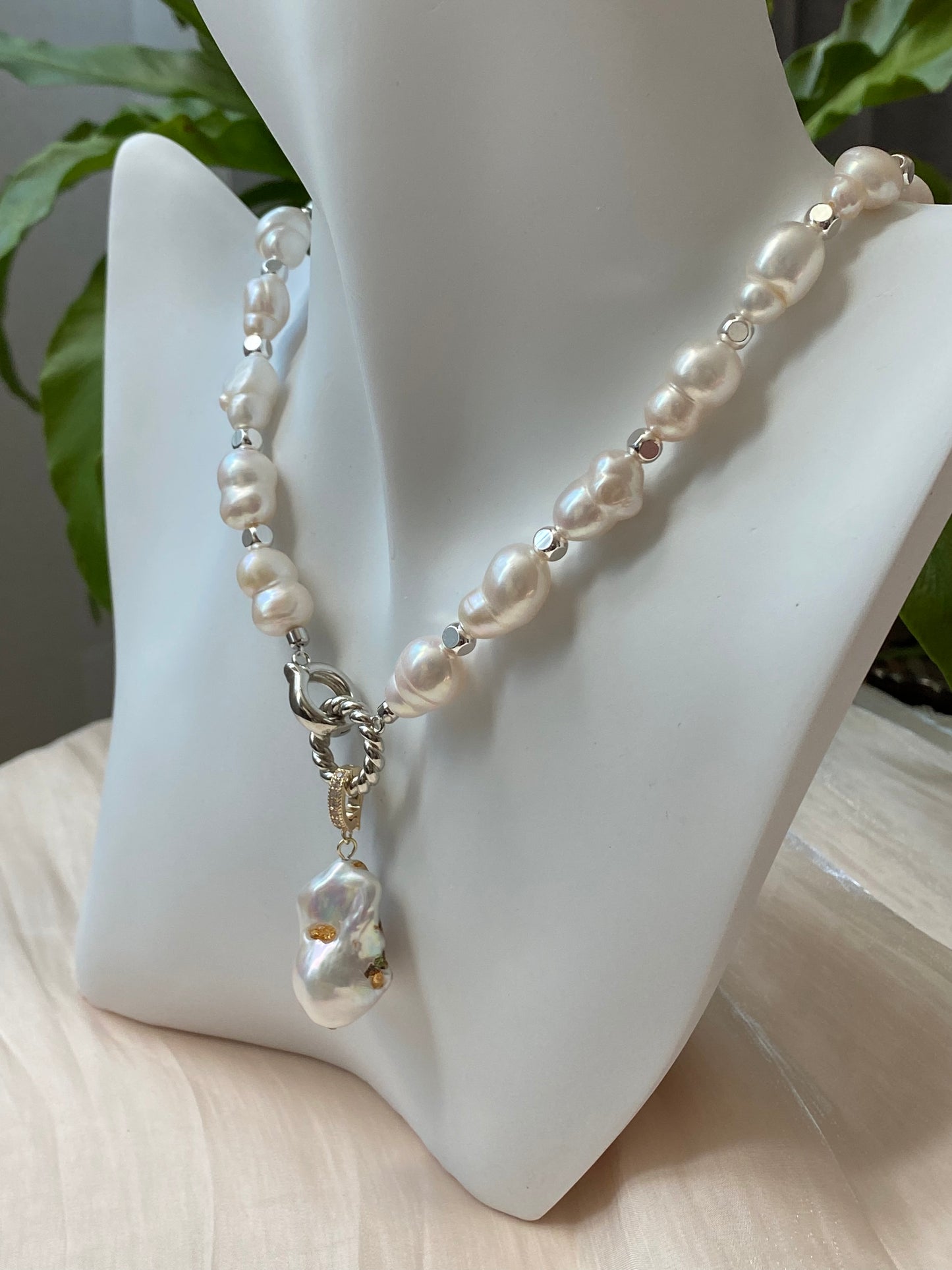 Rare pearl handmade Jewelry necklace with removable baroque pearl Necklace,anniversary gift