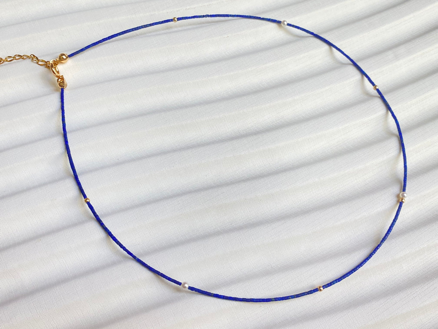 Unique found 1mm Lapis Lazuli  Tiny Pearl Choker Necklace Dainty Minimalist Beaded Necklace  Dainty Layering Necklace ultra thin choker