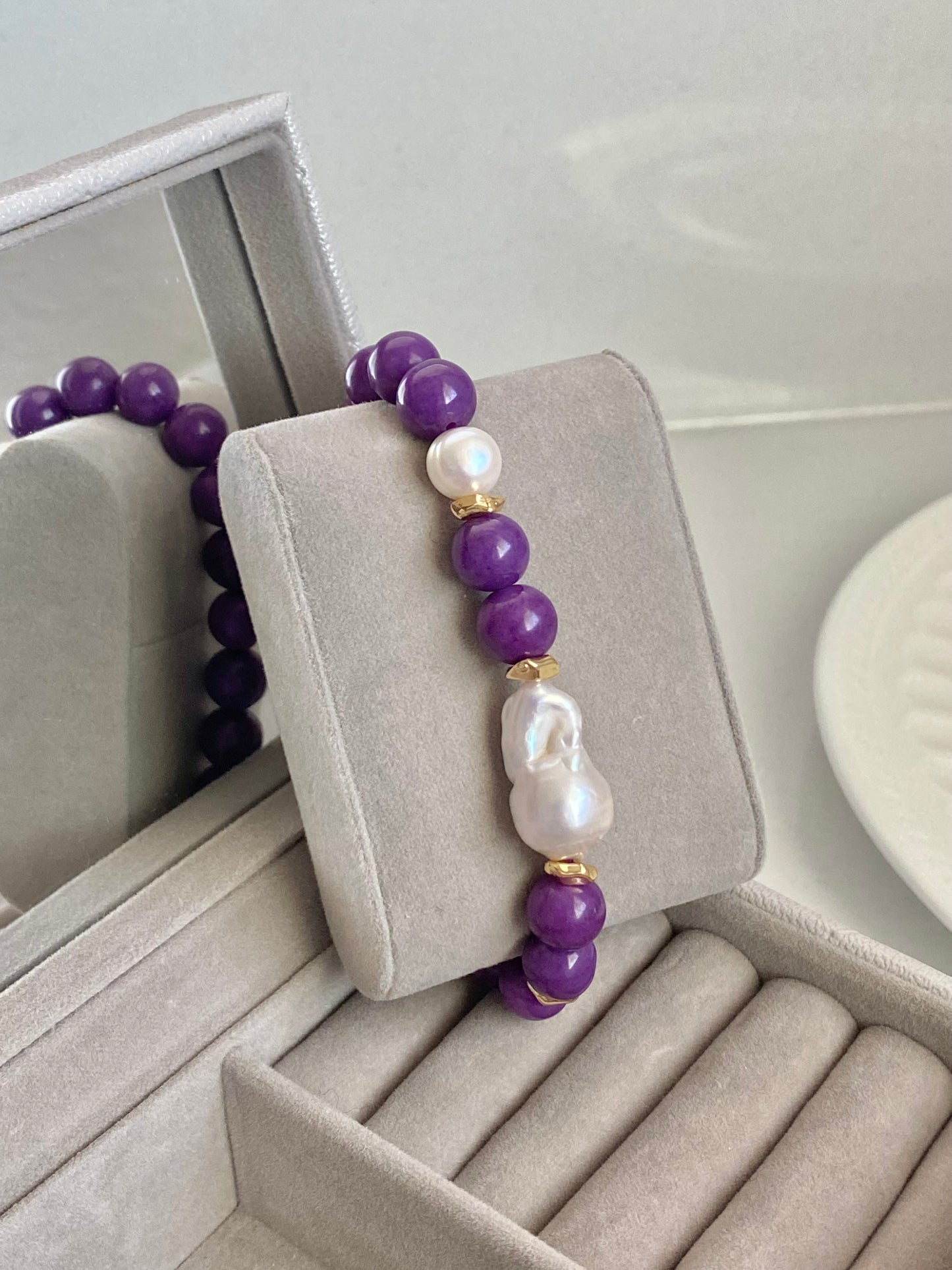 Freshwater fireball  baroque Pearl Crystal Bracelet Elegant Purple Love Bracelet gift for her birthday gift Valentine‘s gift