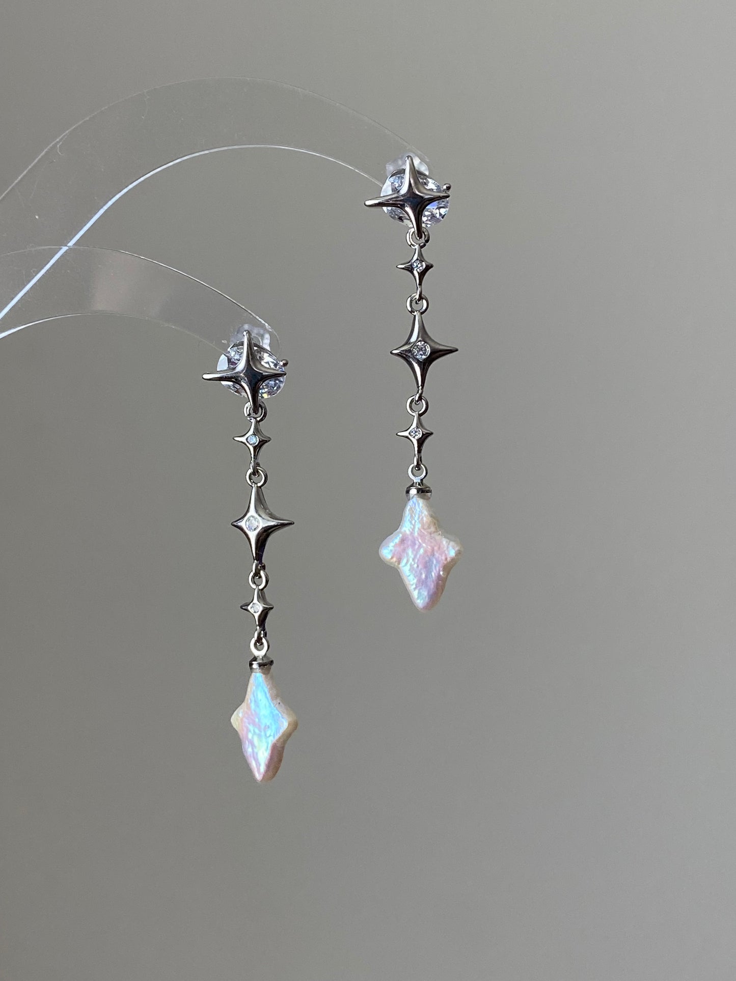 Dainty elegant Dreamworld Baroque cross star Pearl Drop Earring