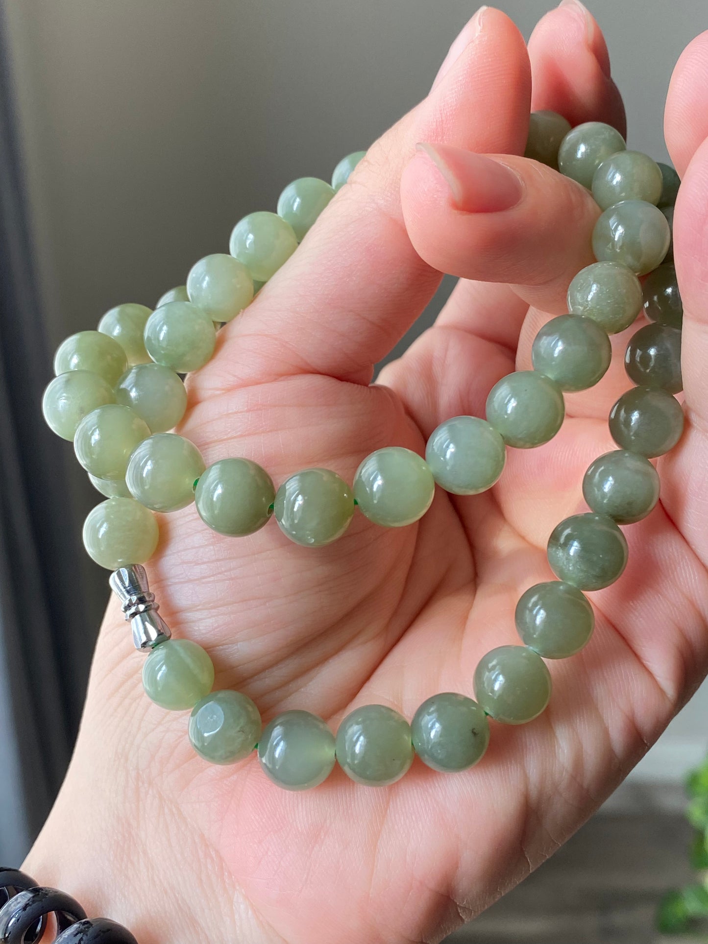 High Grade Natural Lake Green Smooth Round Jade Bead Necklace 9mm | Lucky | birthdays Gift|  anniversaries gift