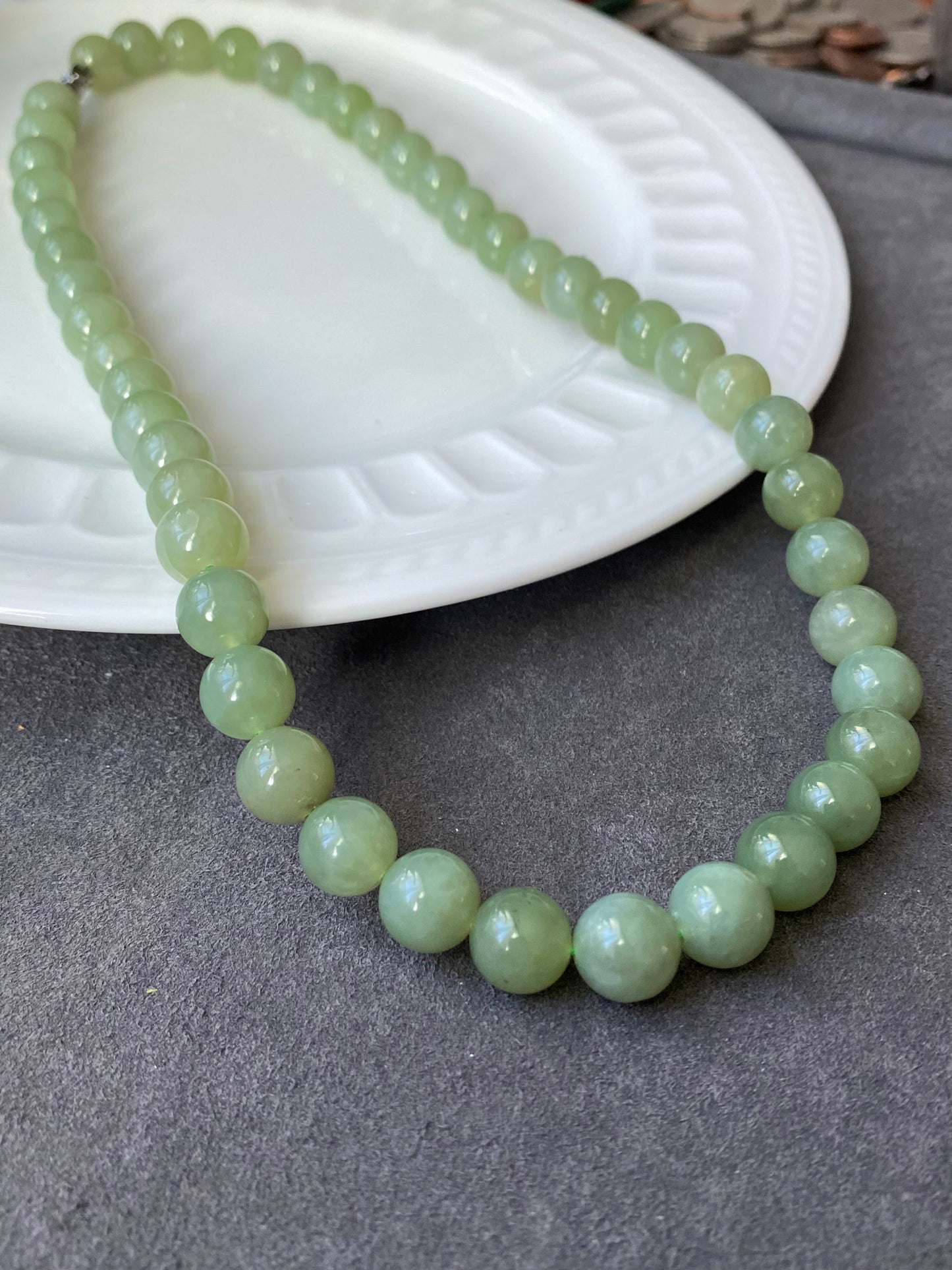 High Grade Natural Lake Green Smooth Round Jade Bead Necklace 9mm | Lucky | birthdays Gift|  anniversaries gift