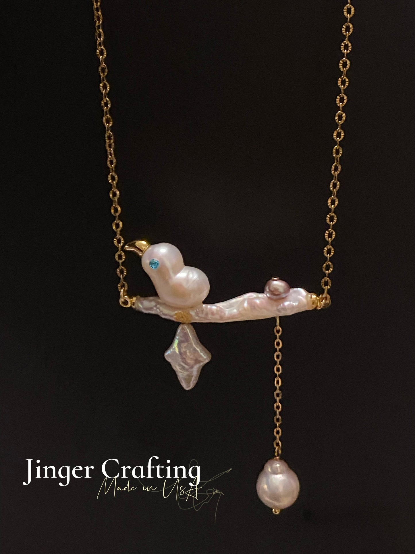 Handmade Nature-Inspired Baroque Pearl Bird Pendant Necklace Unique Gift for Bird Lovers  Whimsical Forest Fairy Pearl Jewelry gift for her