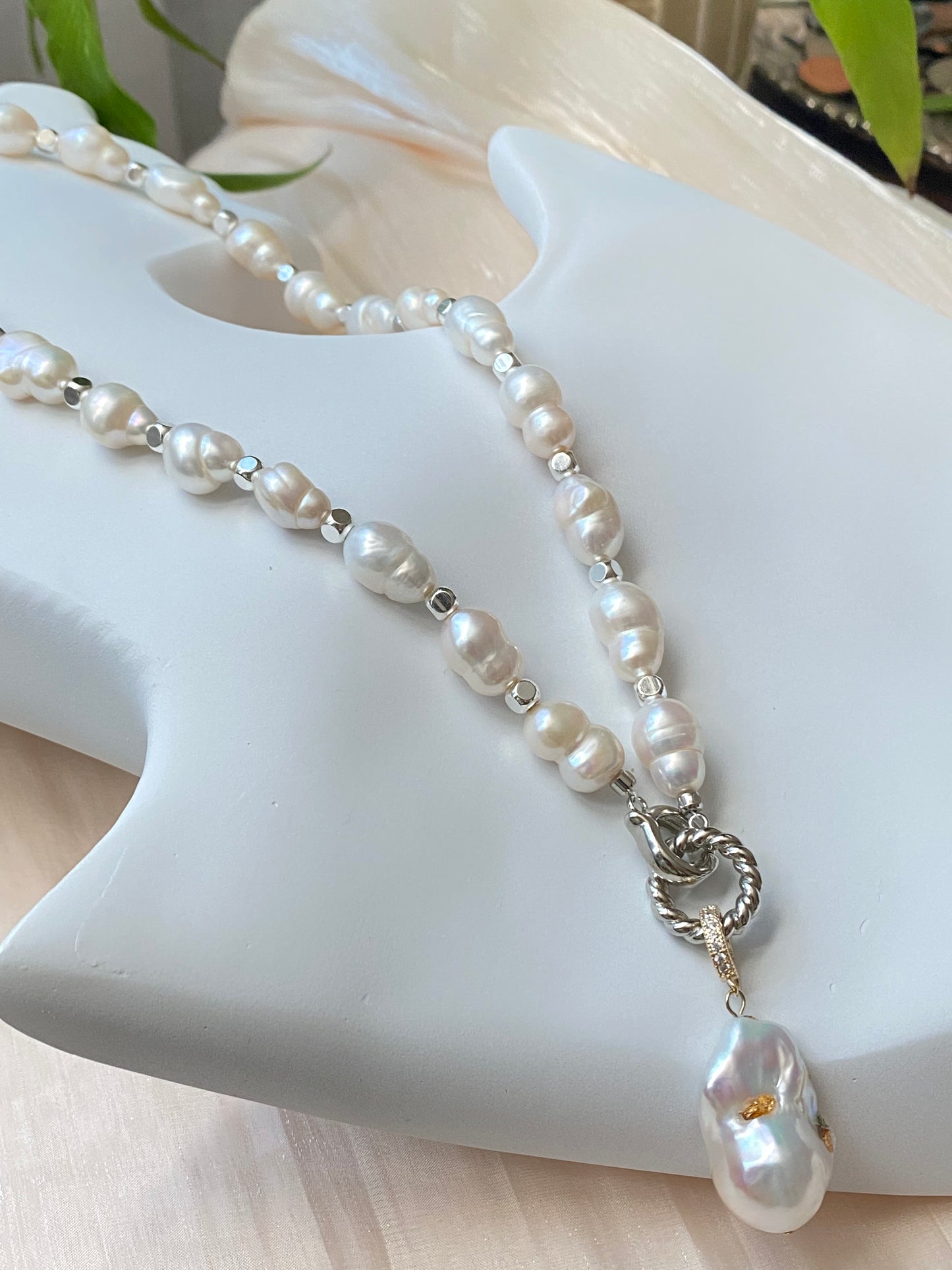 Rare pearl handmade Jewelry necklace with removable baroque pearl Necklace,anniversary gift