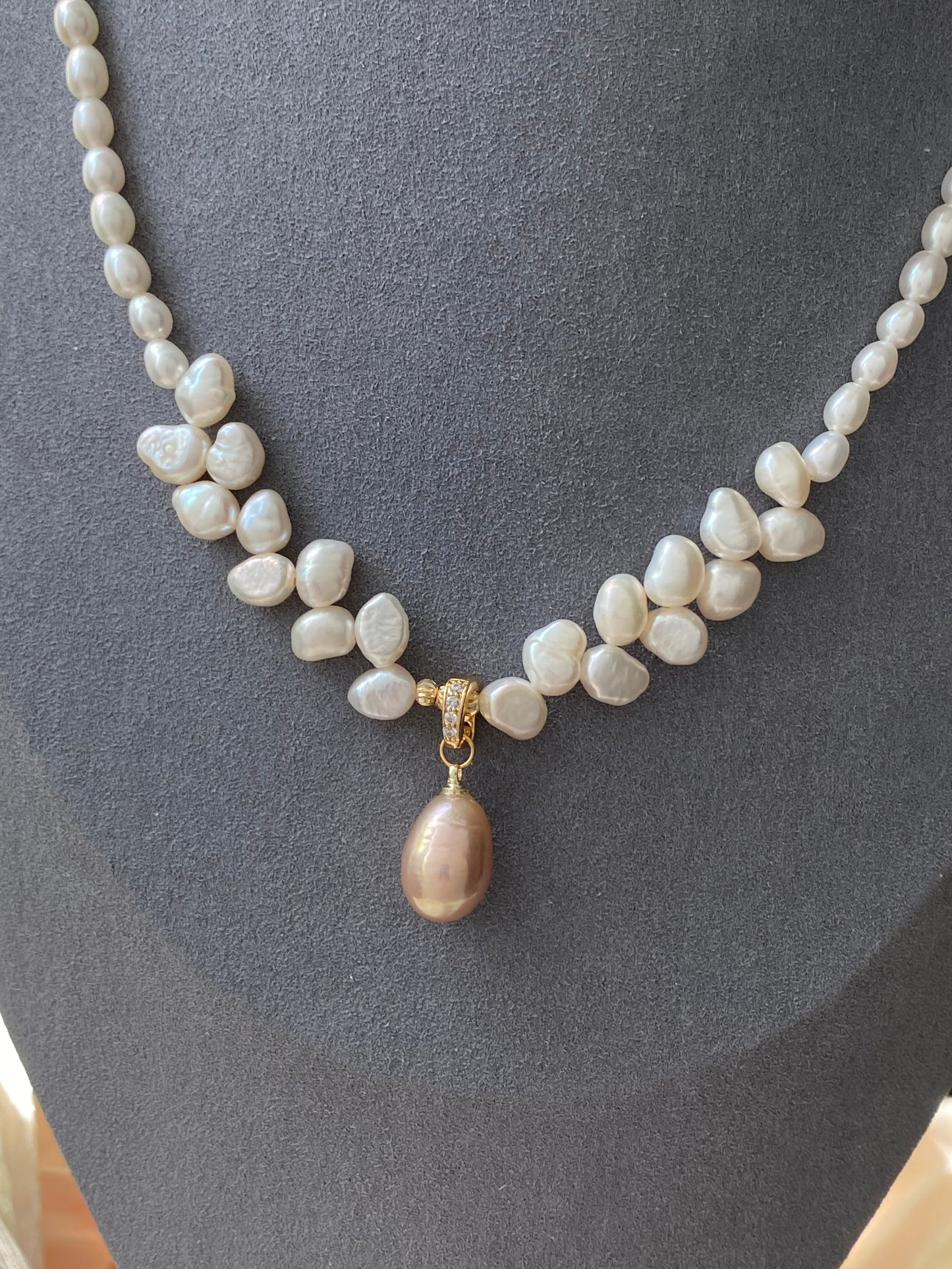 Freshwater pearls ears of wheat elegant removable pendant necklace,anniversary gift,christmas gift