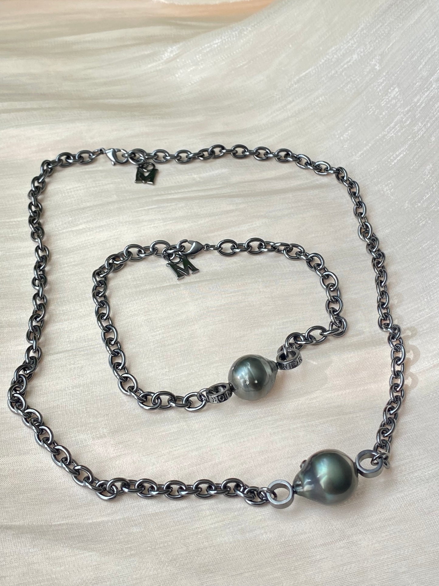 Best gift-Tahitian Black baroque Pearl Necklace and Bracelet multiple use Set dark aesthetic-anniversary gift,birthday gift