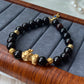 Natural garnet smooth round bead with pixiu design bracelet-bring success and money