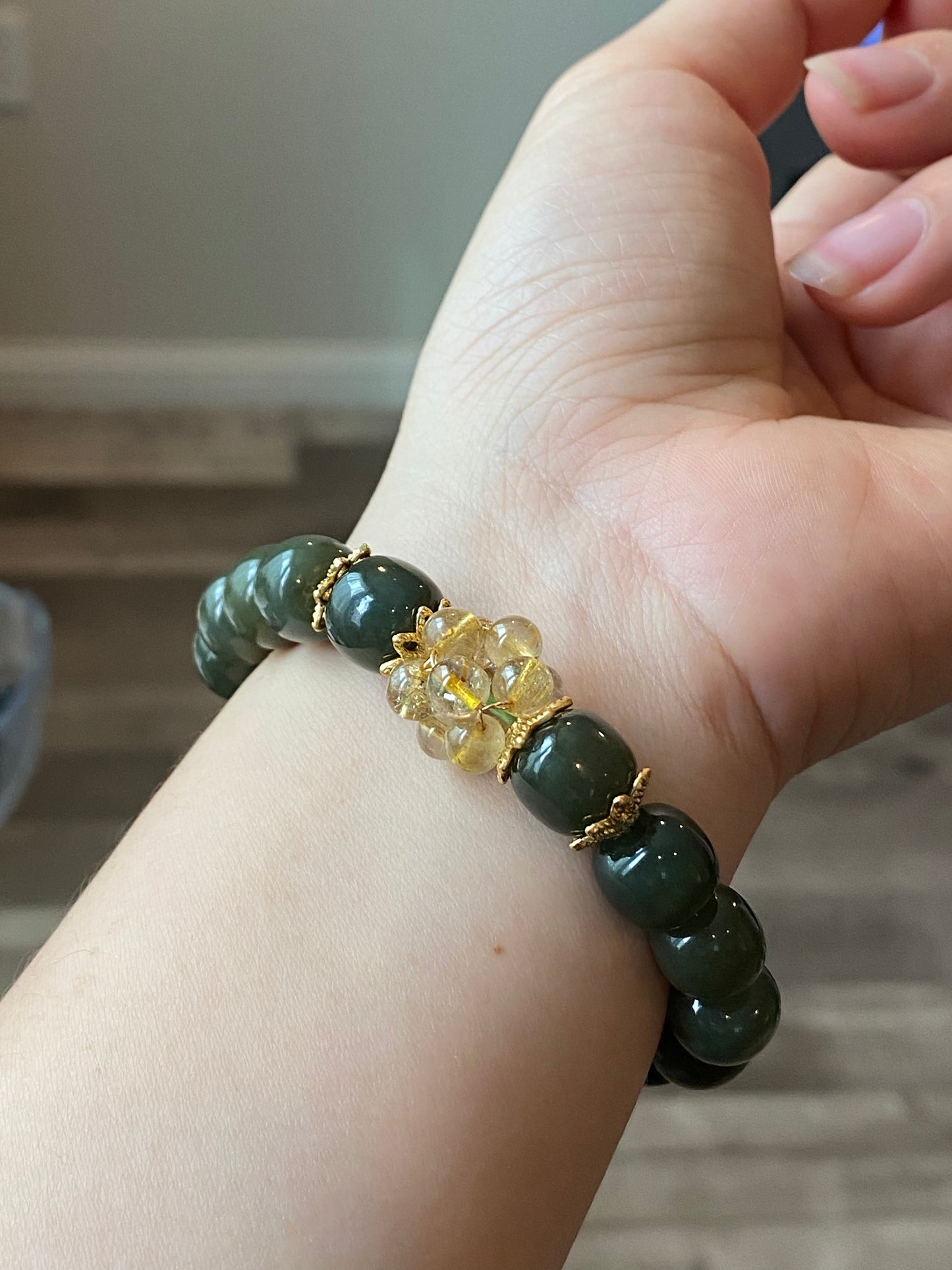 Green Jade and Titanium Rutilated Quartz Healing Bracelet – Balancing Energy Jewelry for Clarity and Wellness