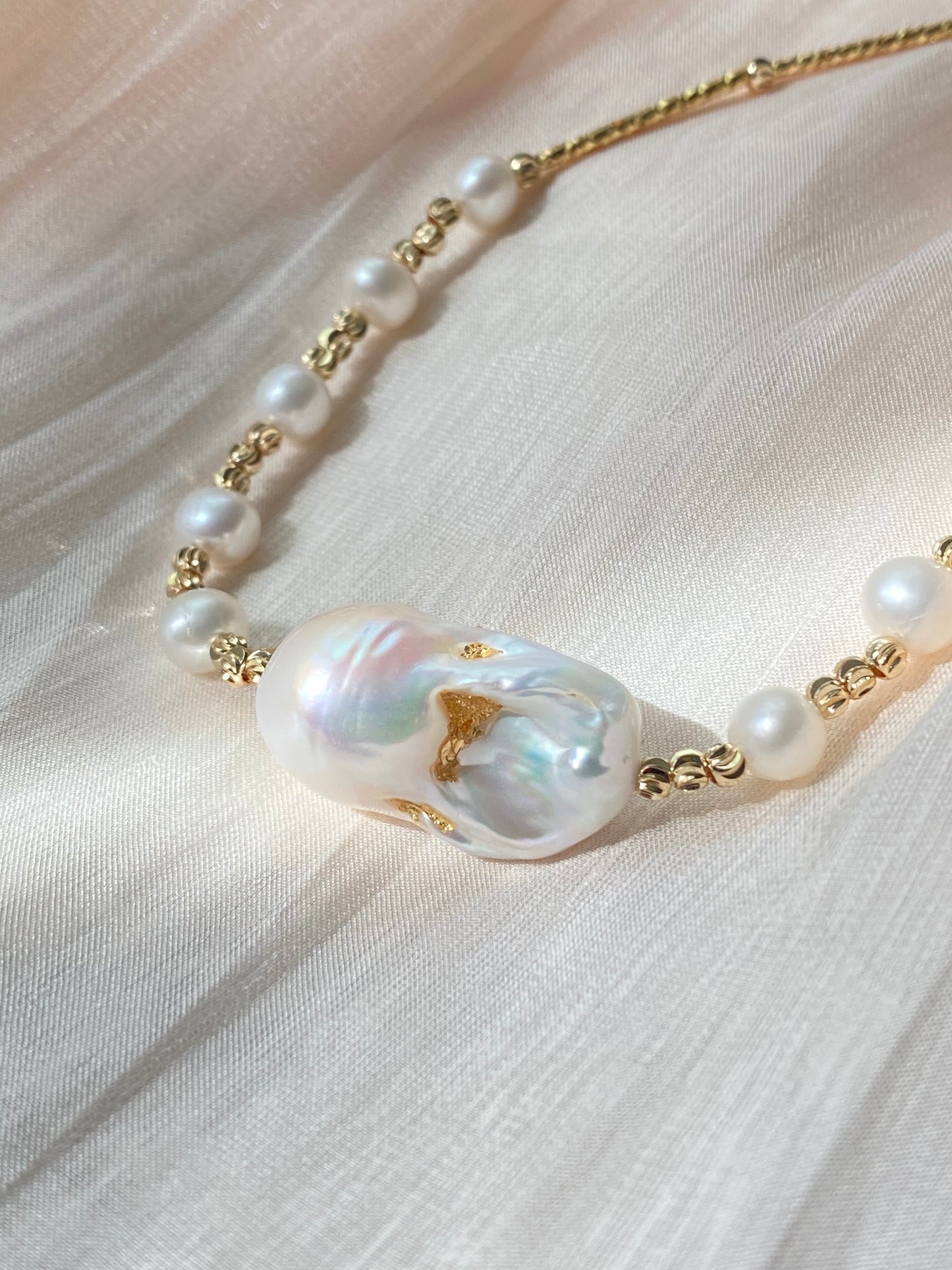 Handmade AAAA Natural freshwater big baroque pearl fireball pendant gold filled stick necklace,gift for her,gift for him