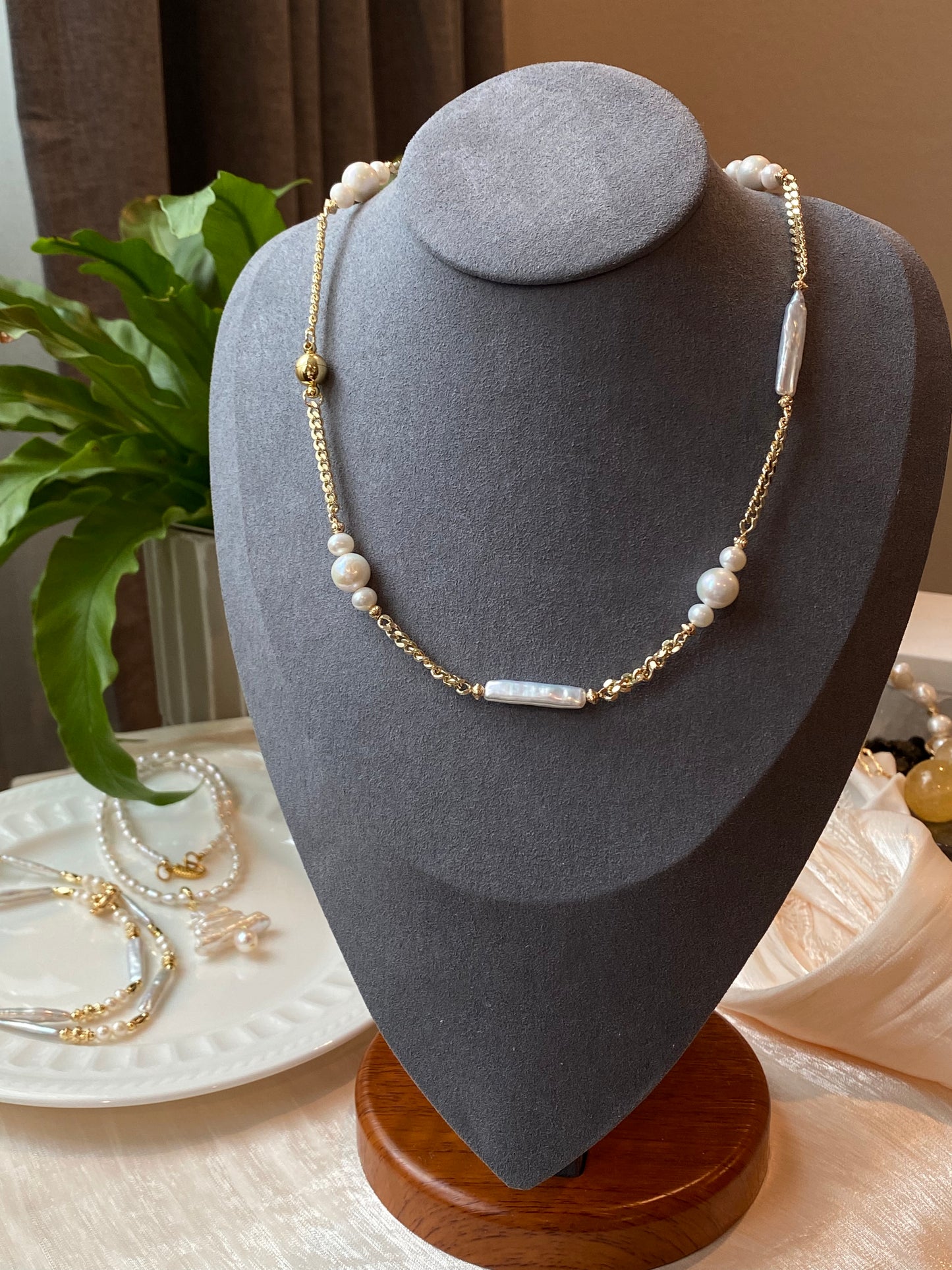 Natural freshwater baroque stick pearl,biwa pearl everyday use necklace,gift for her,christmas gift