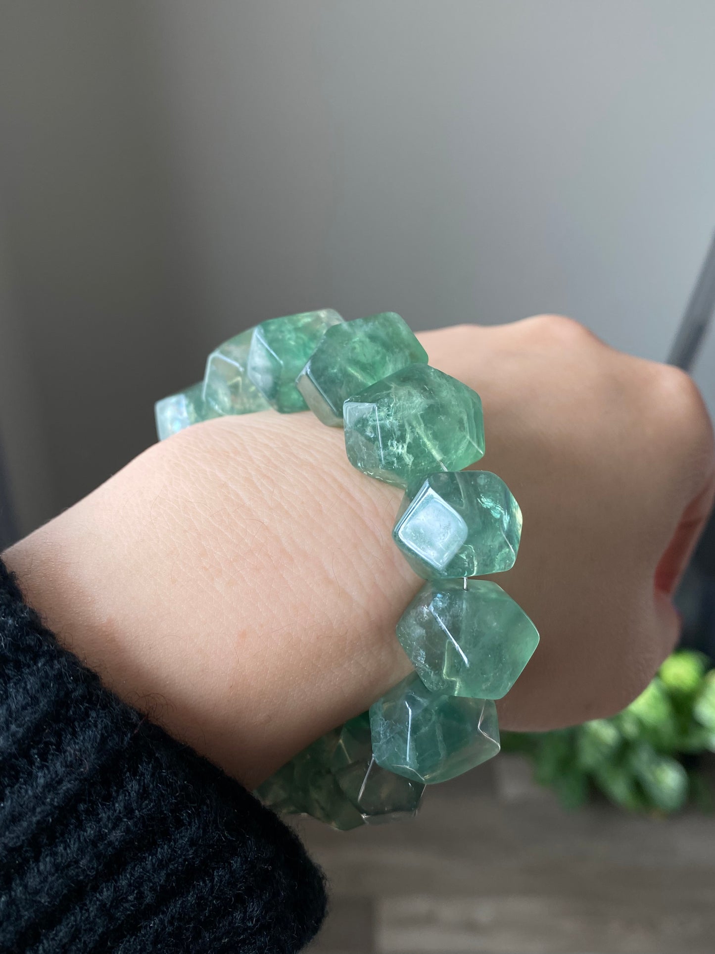 Natural Huge Faceted Fluorite Bracelet - Faceted Raw Stone for Clarity & Protection Healing