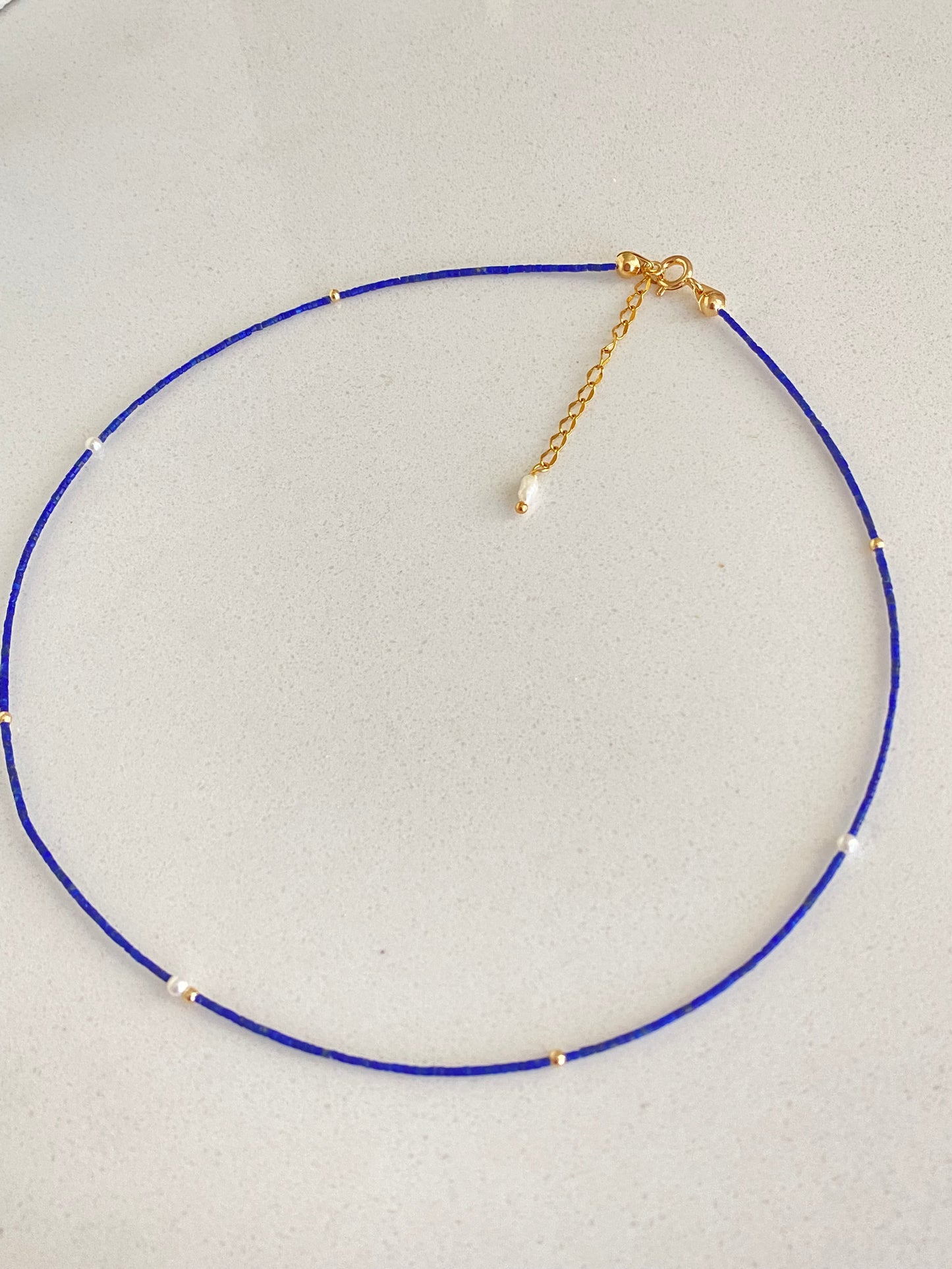Unique found 1mm Lapis Lazuli  Tiny Pearl Choker Necklace Dainty Minimalist Beaded Necklace  Dainty Layering Necklace ultra thin choker