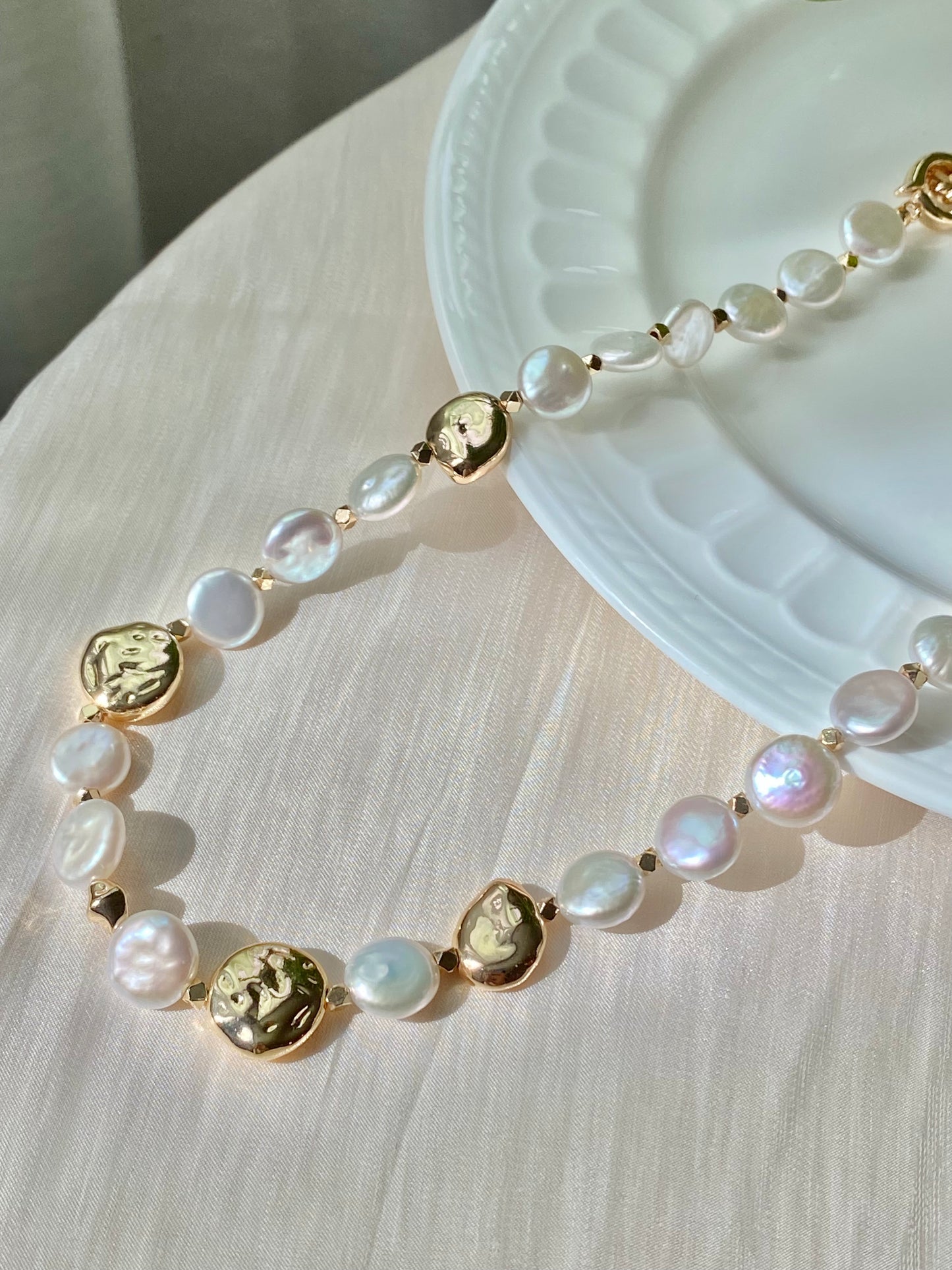 Natural baroque white pearls button freshwater pearls,round button pearl Necklace,gift for her,anniversary gift