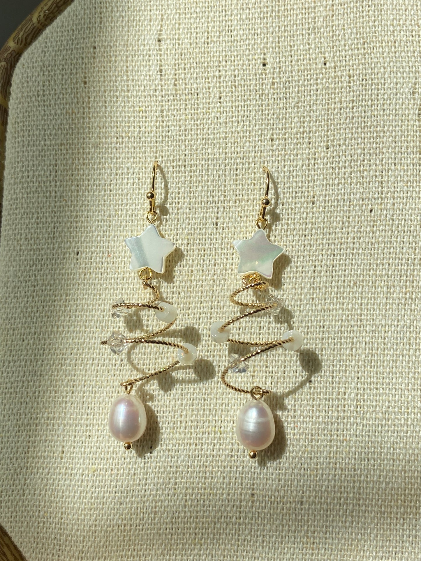 Freshwater pearl with mother of pearl christmas tree shape dangle earring,christmas gift,gift for her