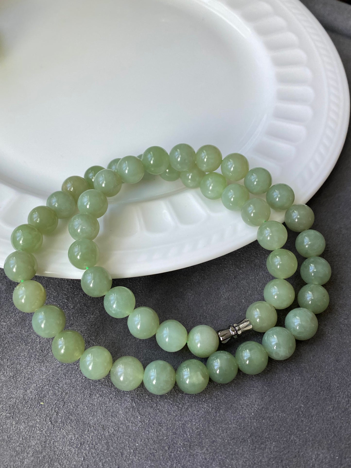 High Grade Natural Lake Green Smooth Round Jade Bead Necklace 9mm | Lucky | birthdays Gift|  anniversaries gift