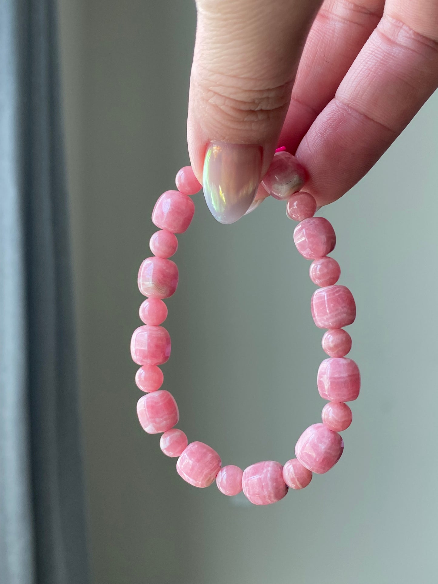 Natural High Grade Rhodochrosite, Faceted Barrel Shape,Pork Belly , Stretchy BraceletGift for loverDiamond Shine-bootsing &Balancing