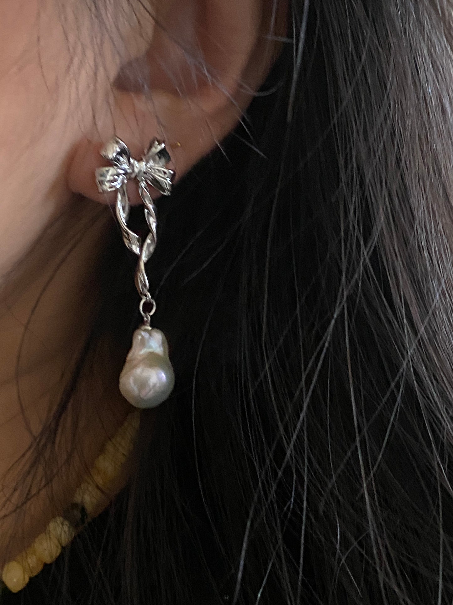 Unique freshwater baroque pearl small fireball bow stud earring-holiday gift,gift for her,gift for him