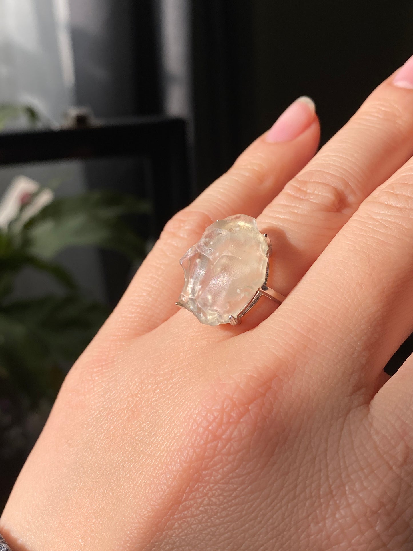 Natural Raw Libyan Desert Glass Ring - Adjustable Natural Gemstone with Healing Properties