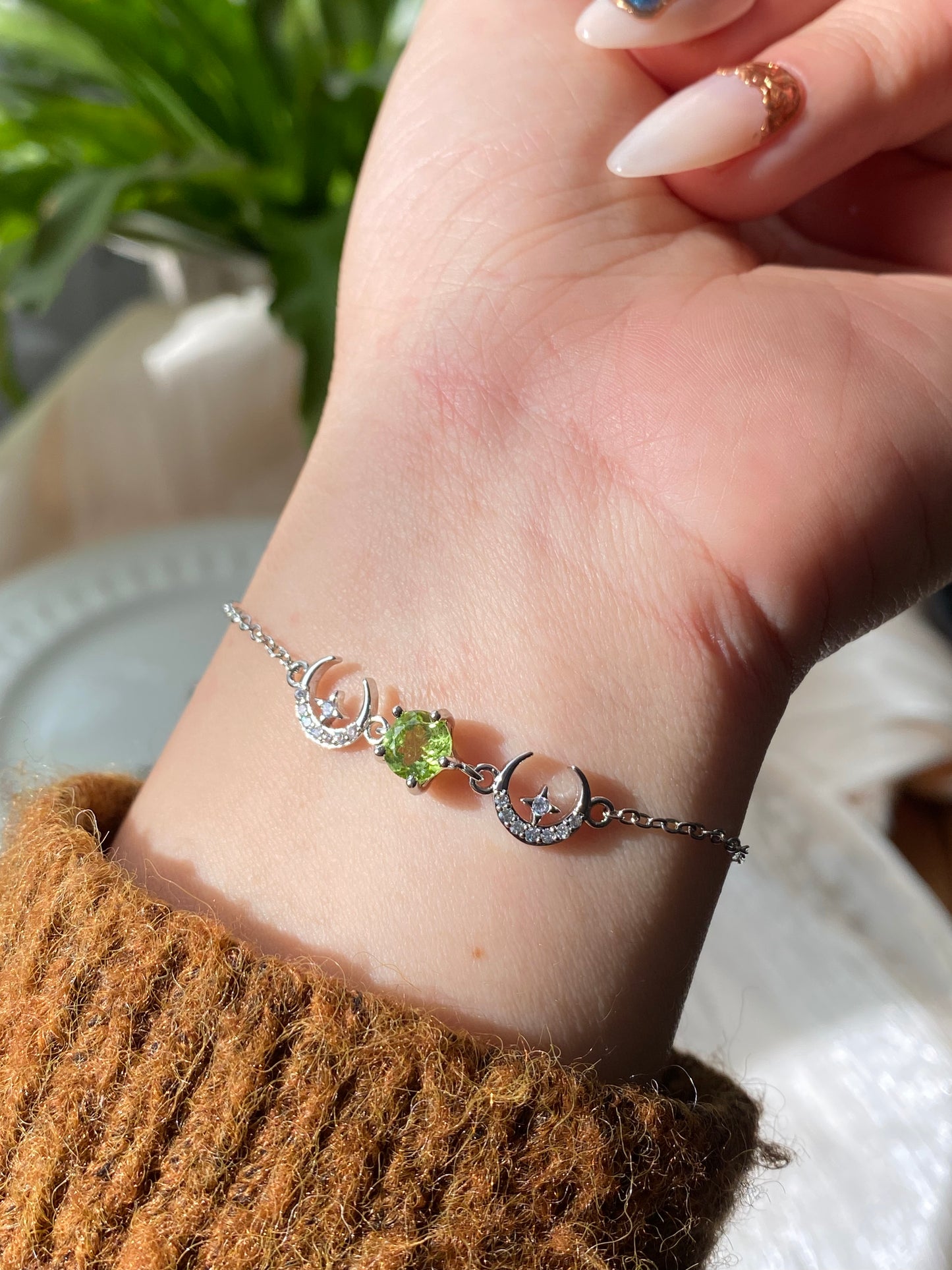 Natural prehnite bow shape moon and star topaz feather bracelet,friendship gift,holiday gift ,gift for her