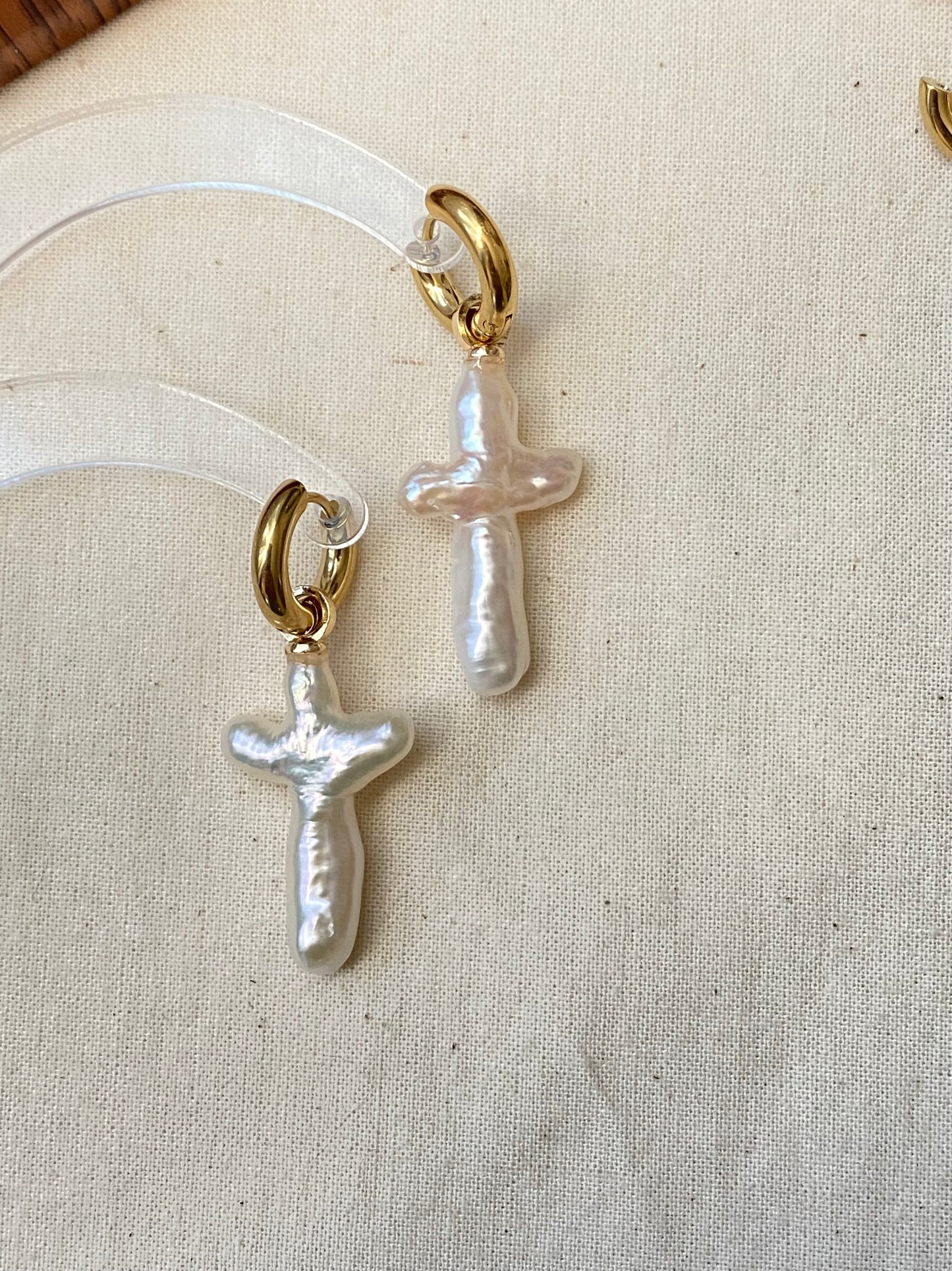 cross pearl removal earring