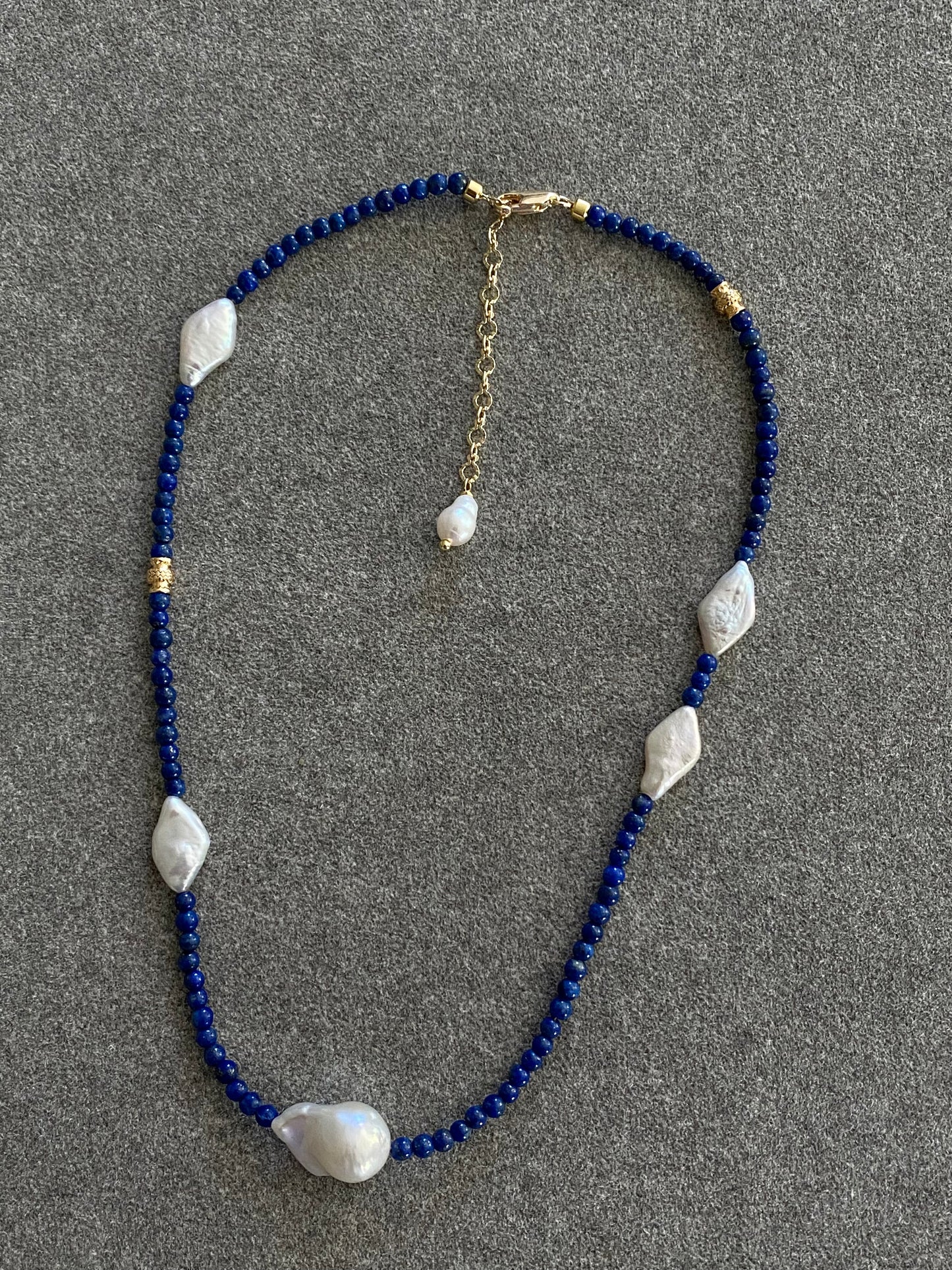 Lapis Lazuli and Diamond-Shaped Baroque Pearl Necklace  | Fireball Baroque Pearl | Handmade Gift | Gift for Mom | Chocker Necklace