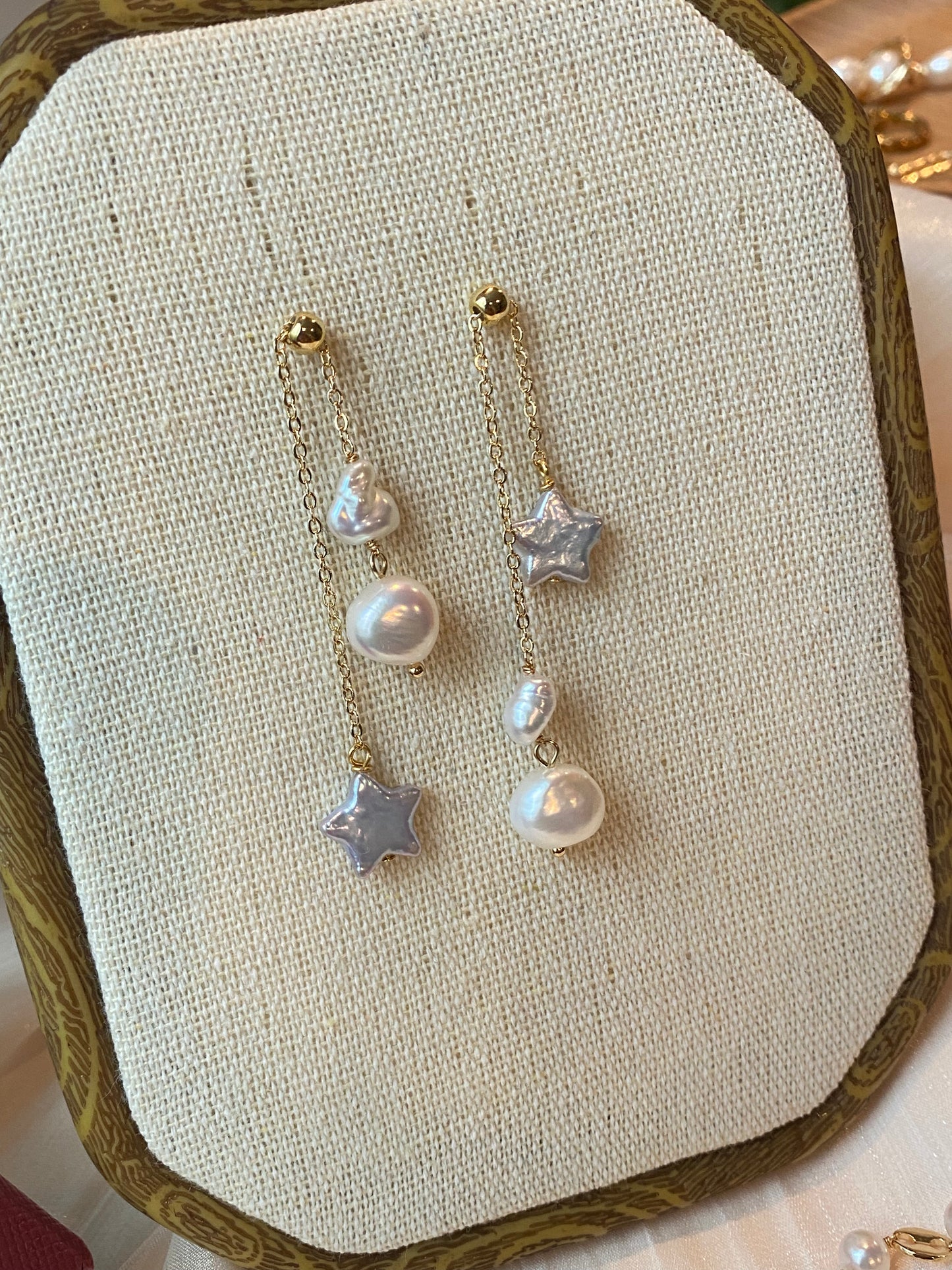 Handmade natural baroque pearl star adjustable dangle drop earring,gift for her,christmas gift