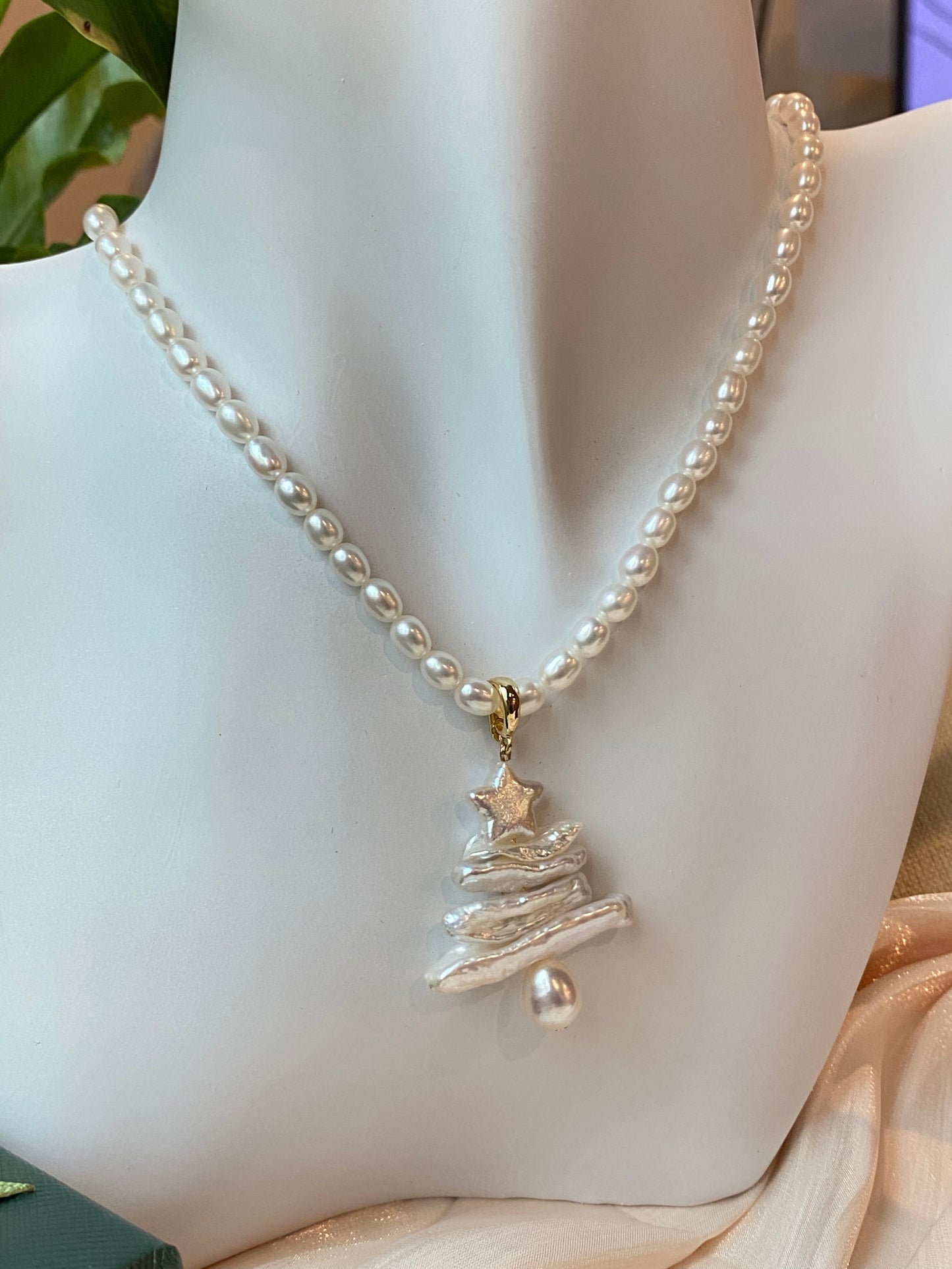 Rare found handmade natural baroque pearls christmas tree removable pendant,holiday gift