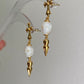 Hand-Carved Skull Pearl Cross Drop Earrings Gothic Pearl Spike Earrings  Everyday Edge Halloween Bold Dard Limited edition gift for him