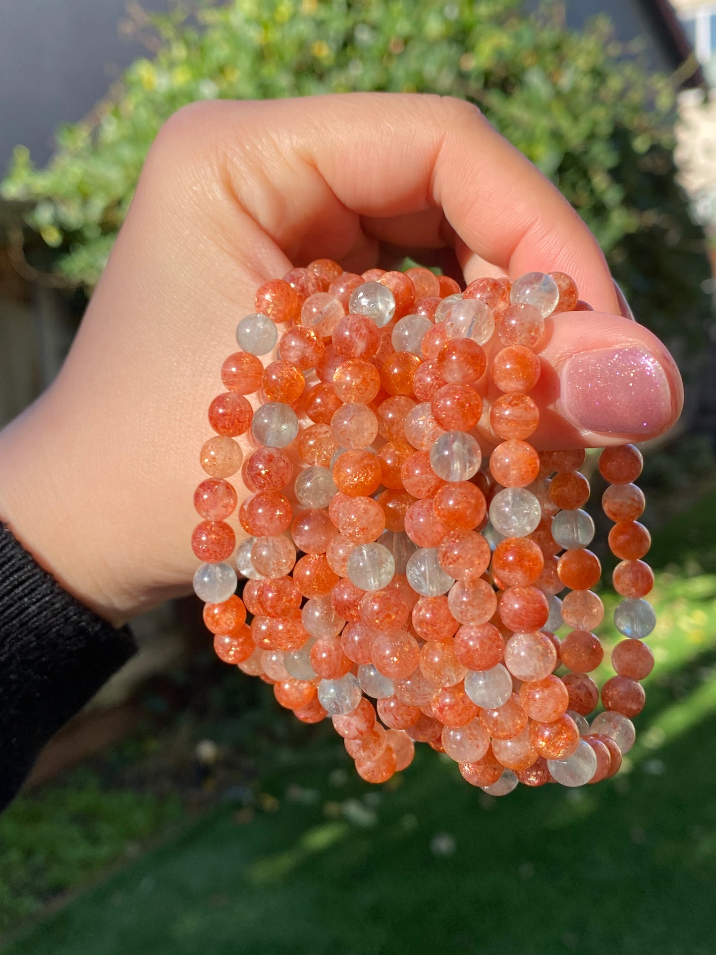 Natural Arusha Sunstone super shinning Fire Smoothie Round Bangle Bracelet-Radiate Positive Energy and Joy