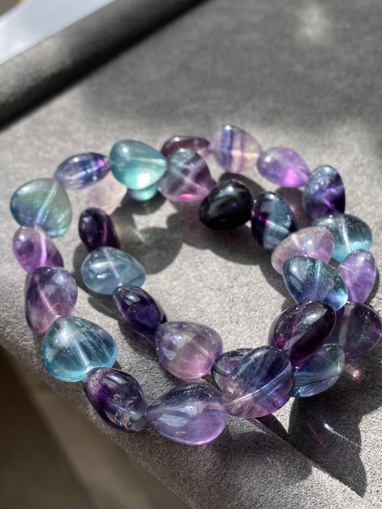 Heart shape cuty green purple fluorite gradient Handmade beads bracelet-Spiritual Healing and Self-Exploration