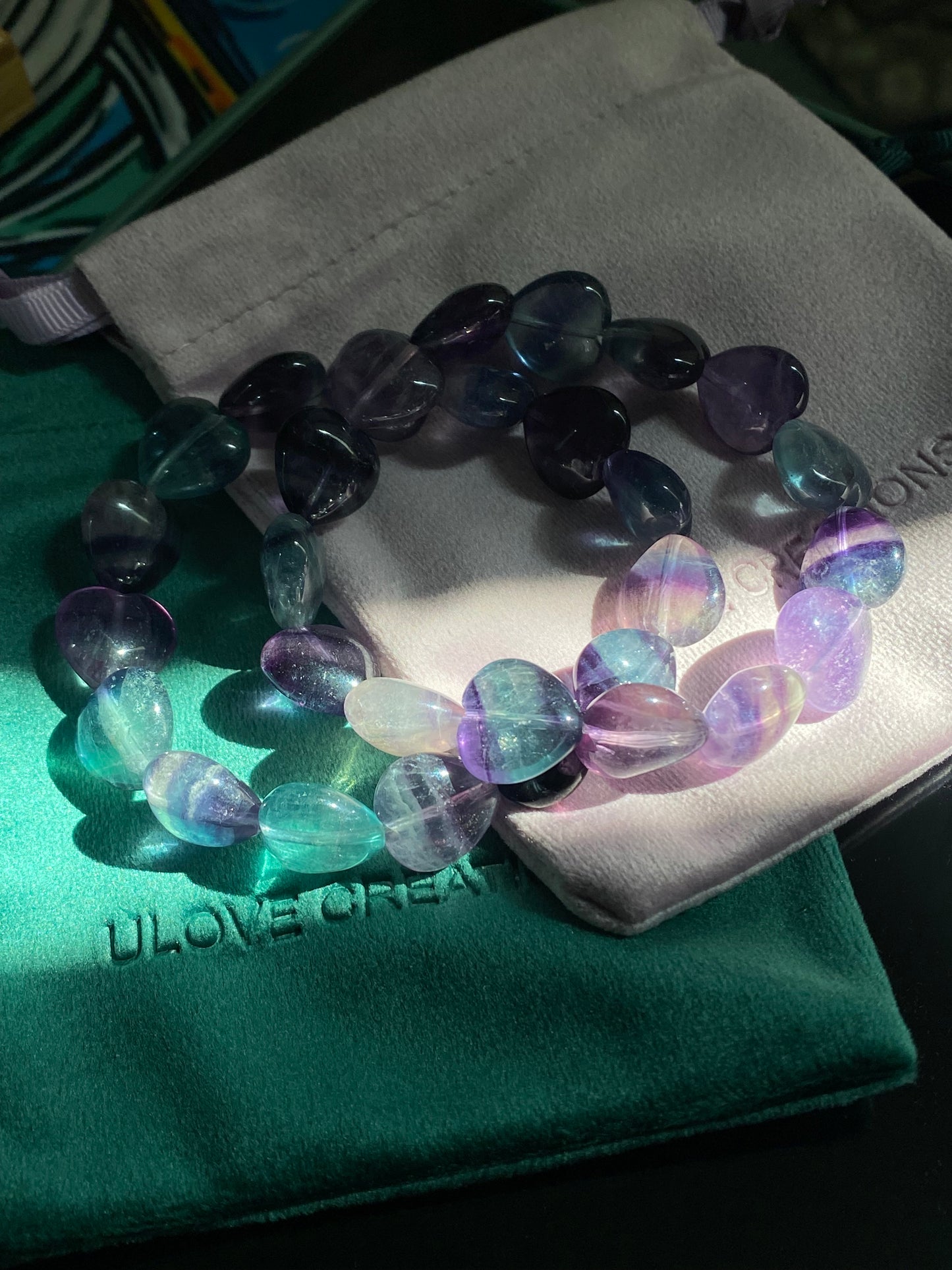 Heart shape cuty green purple fluorite gradient Handmade beads bracelet-Spiritual Healing and Self-Exploration