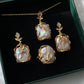 Handcrafted Artistic Pearl Jewelry Set - Adjustable Ring, Pendant Necklace, and Earrings Inspired by Love and Nature