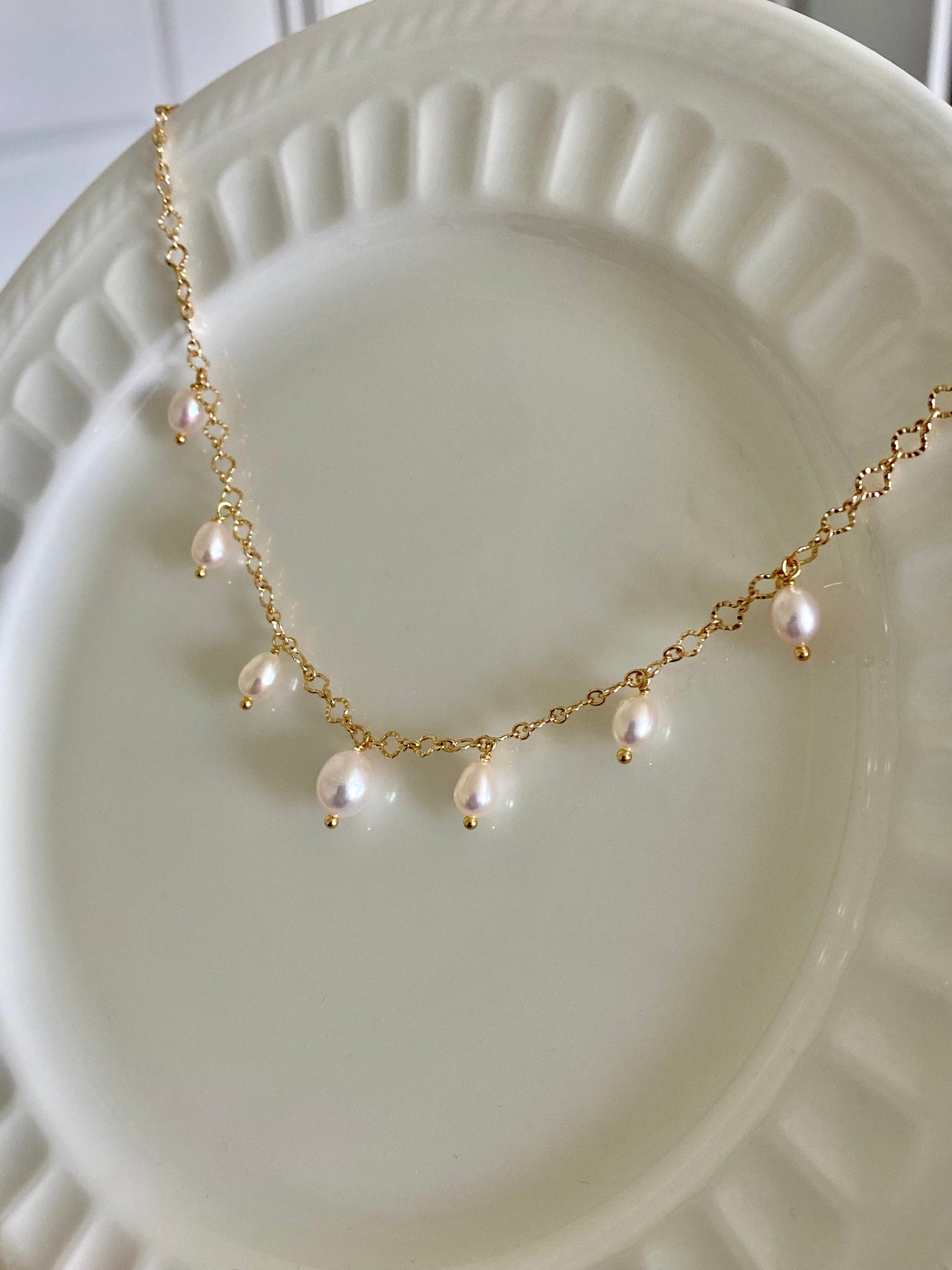Princess Lace Pearl Necklace  Dainty Freshwater Pearl Drop Necklace Elegant Romantic Gold Choker  Handmade Bridal Jewelry Gift for Her