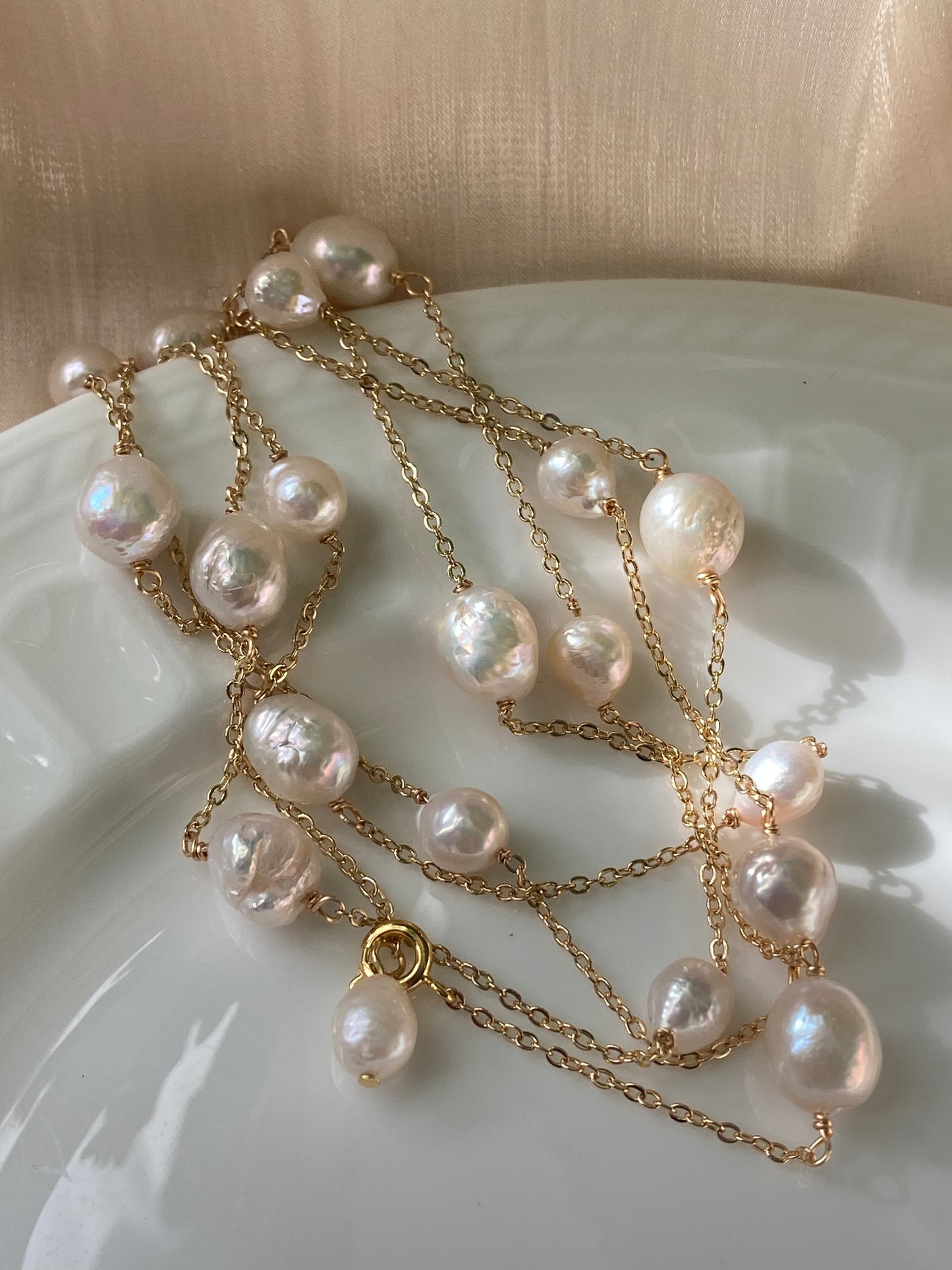 freshwater Starry Cascade baroque Pearl Necklace - Versatile Elegance with Multiple Styling Options